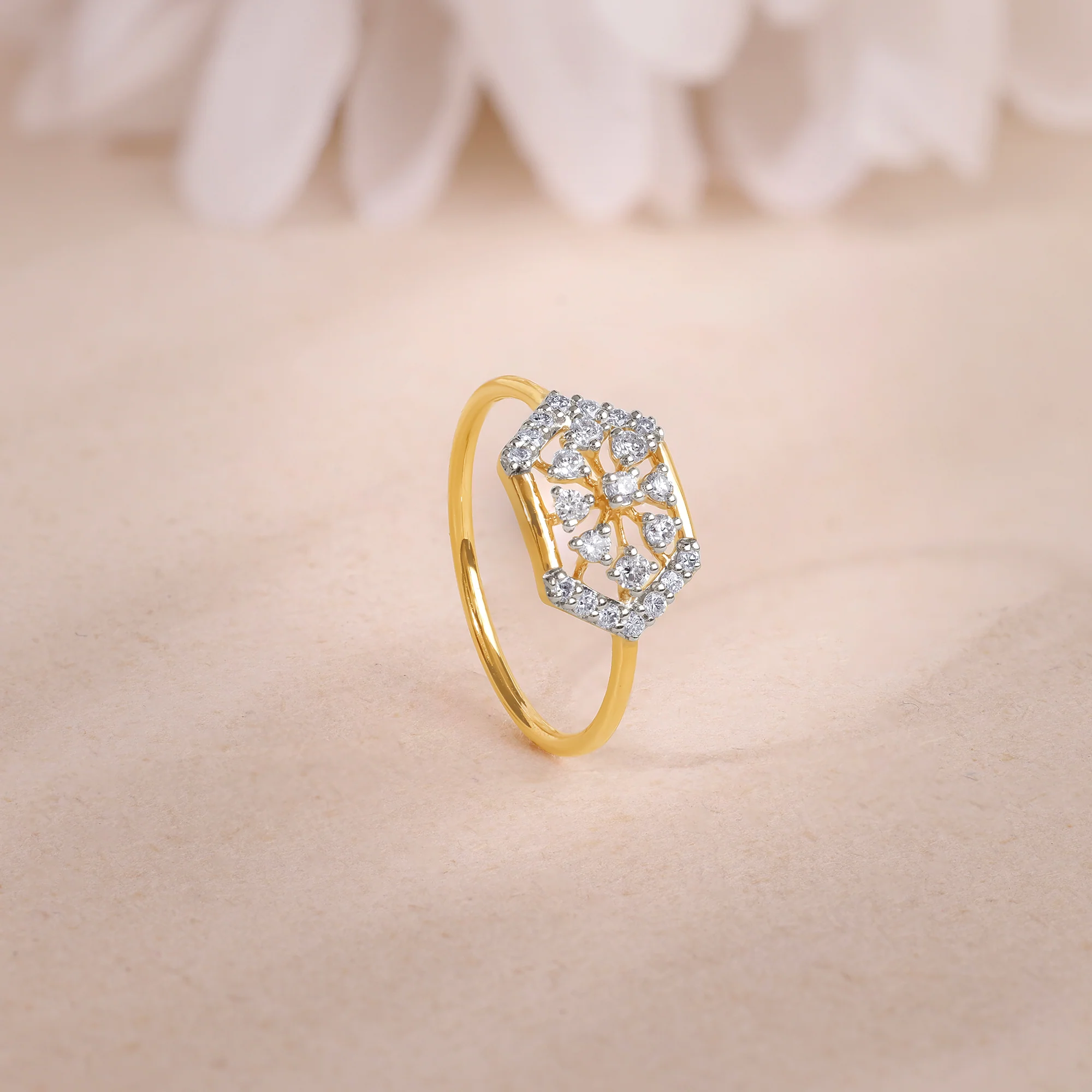 Gold Hexagonaria Lab Grown Diamond Ring - Image 2