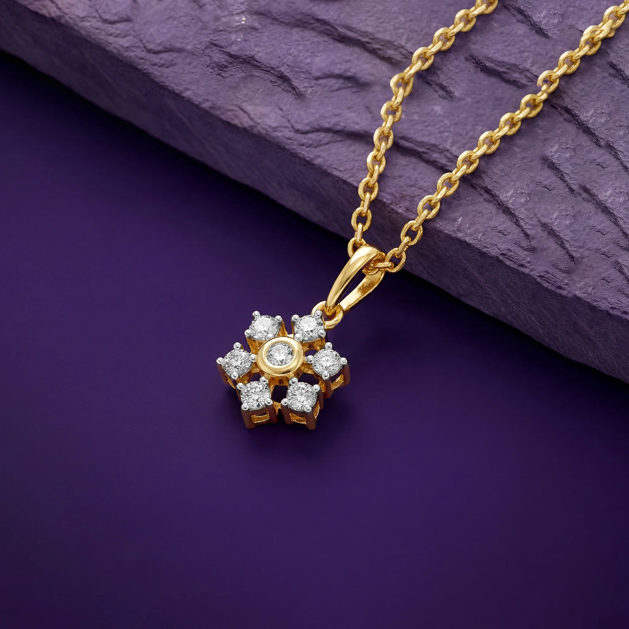 Gold Indent Flora Lab Grown Diamond Pendant - Image 2