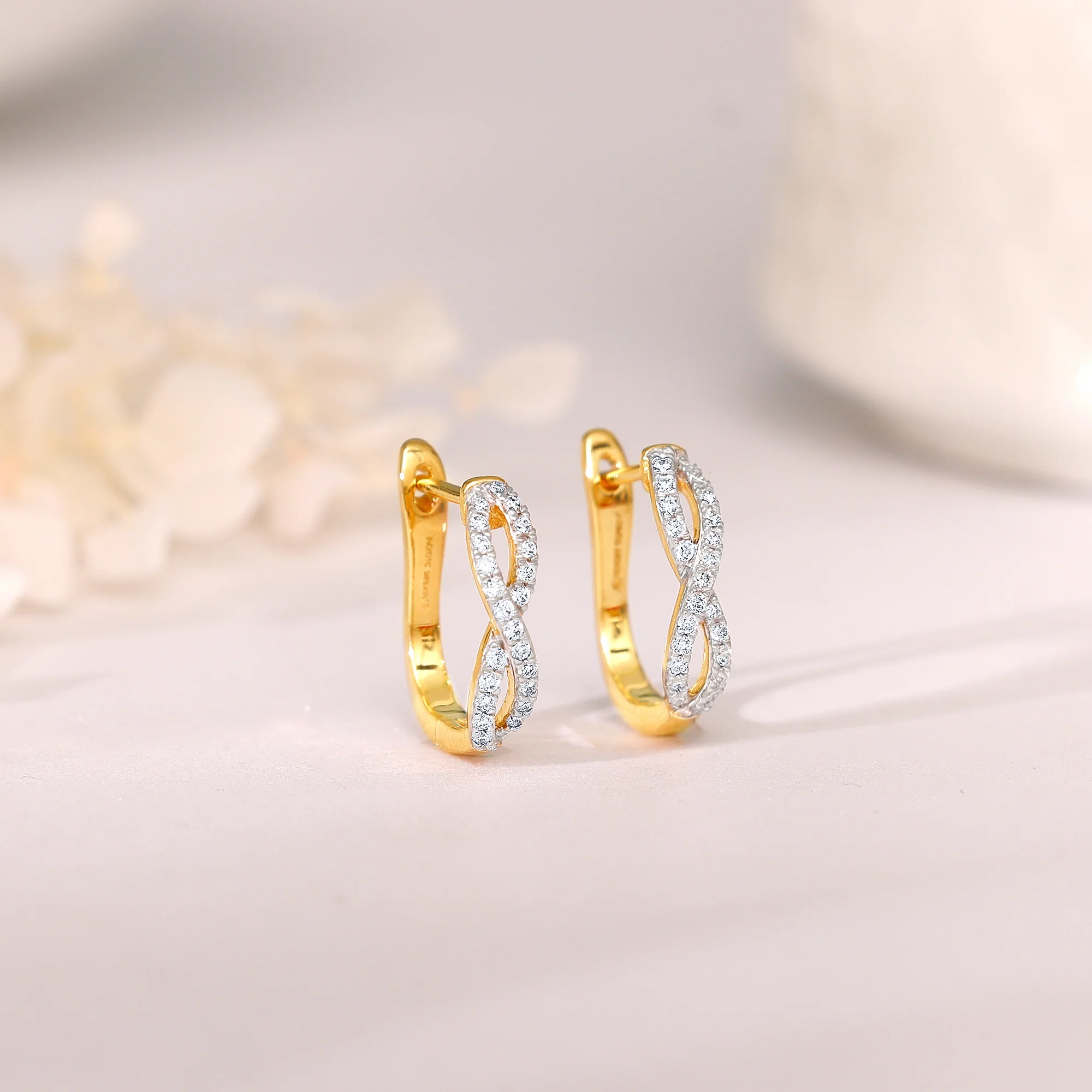 Gold Infinito J-Hoop Diamond Earrings - Image 2