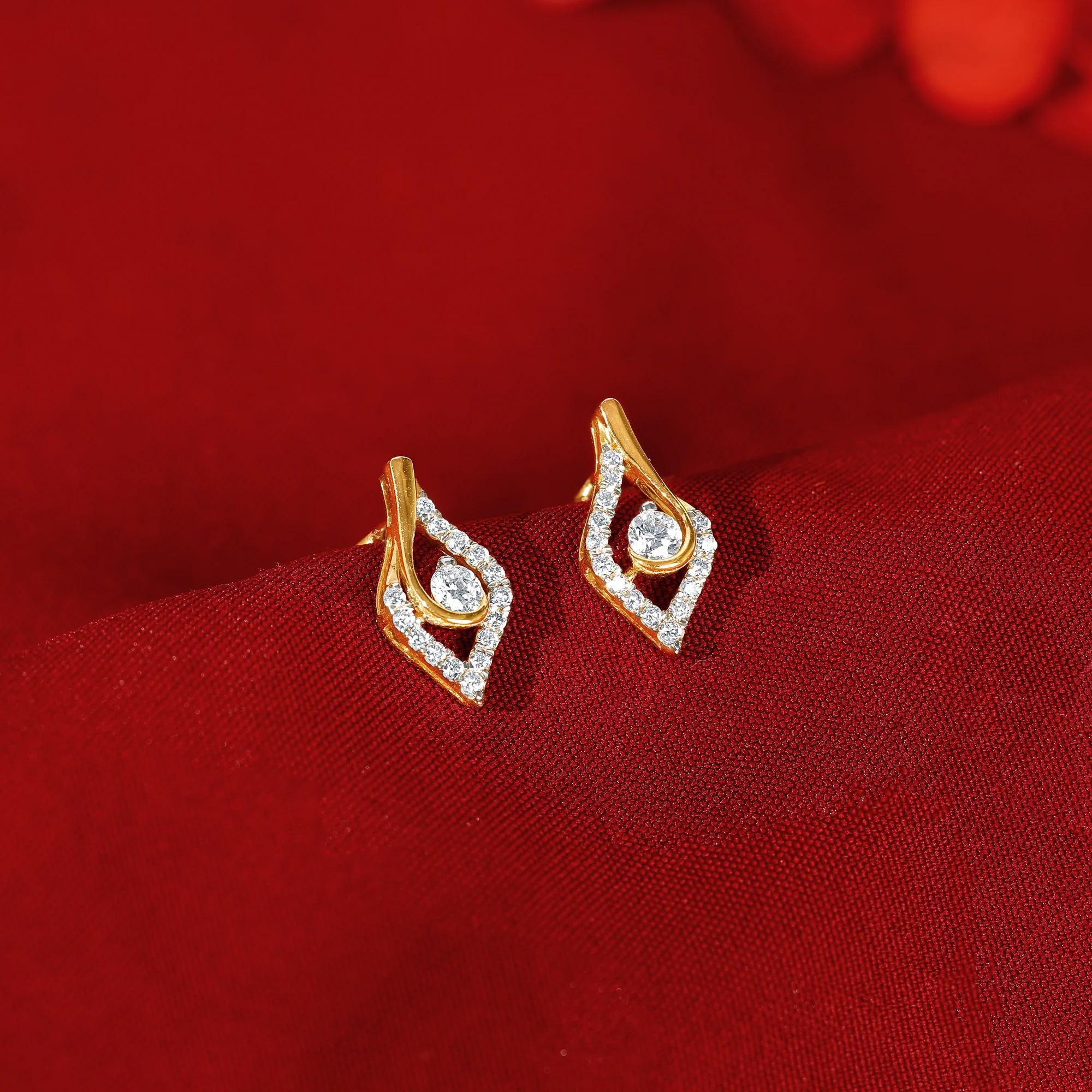 Gold Leaflet Sparkle Lab Grown Diamond Studs - Image 2