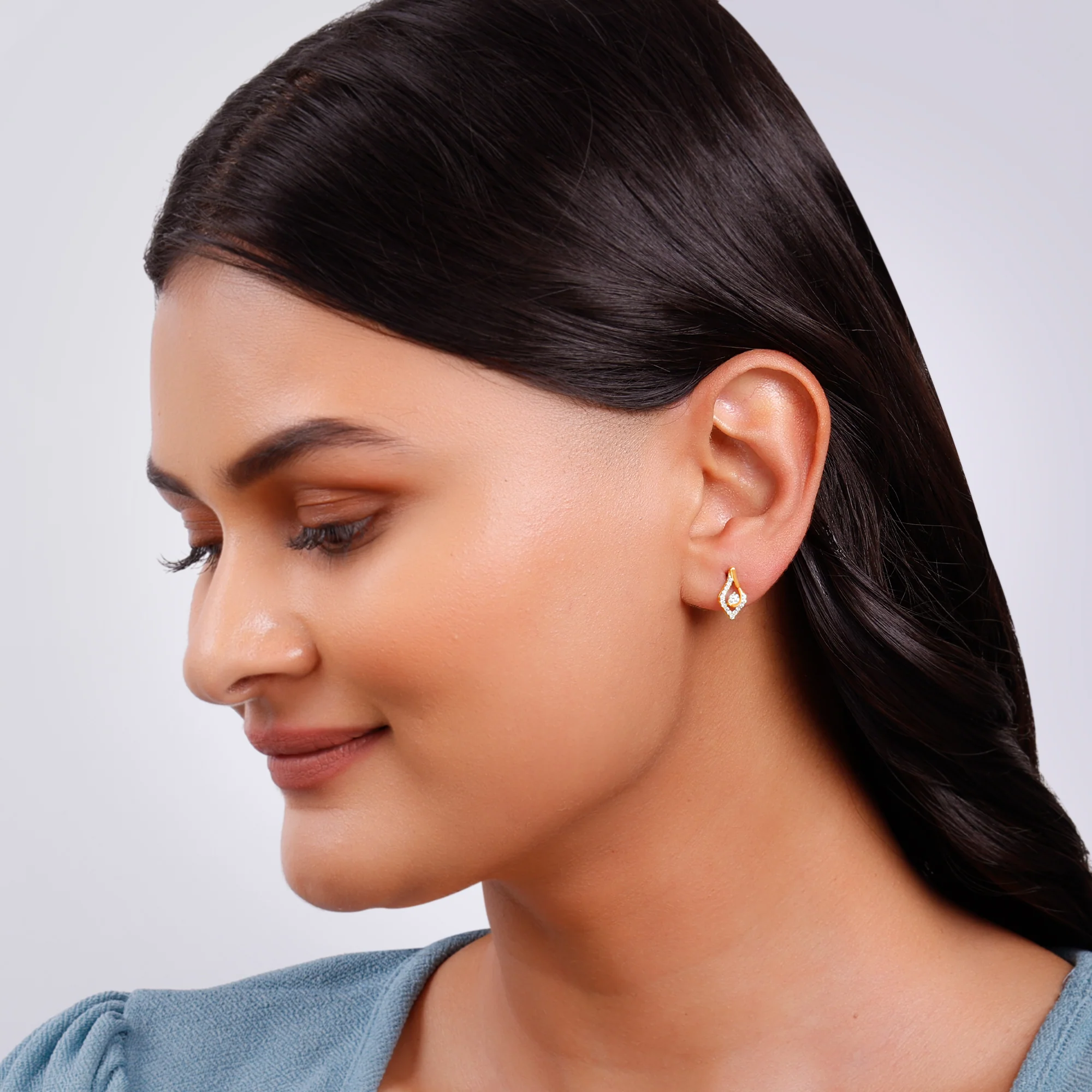 Gold Leaflet Sparkle Lab Grown Diamond Studs - Image 3