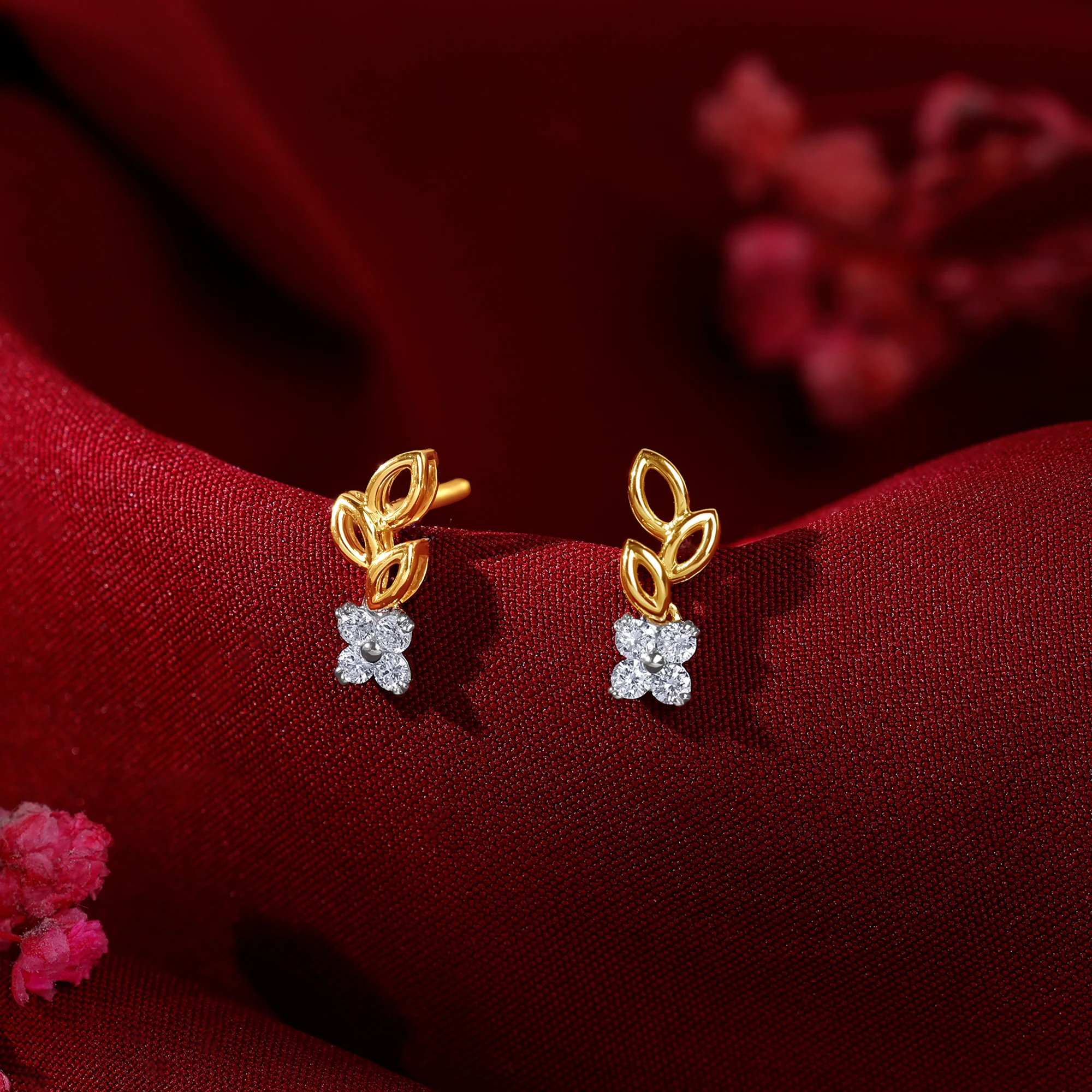 Gold Leaflight Charm Lab Grown Diamond Earrings - Image 2