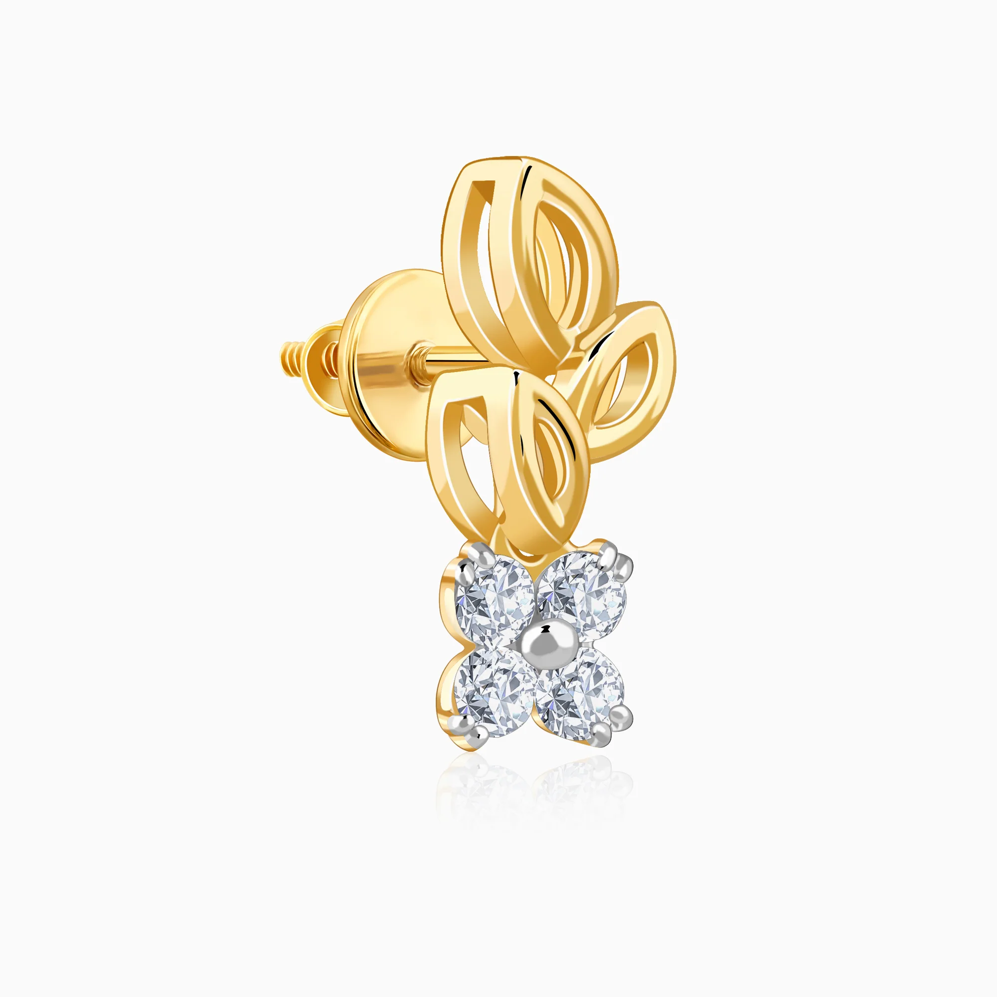 Gold Leaflight Charm Lab Grown Diamond Earrings - Image 4