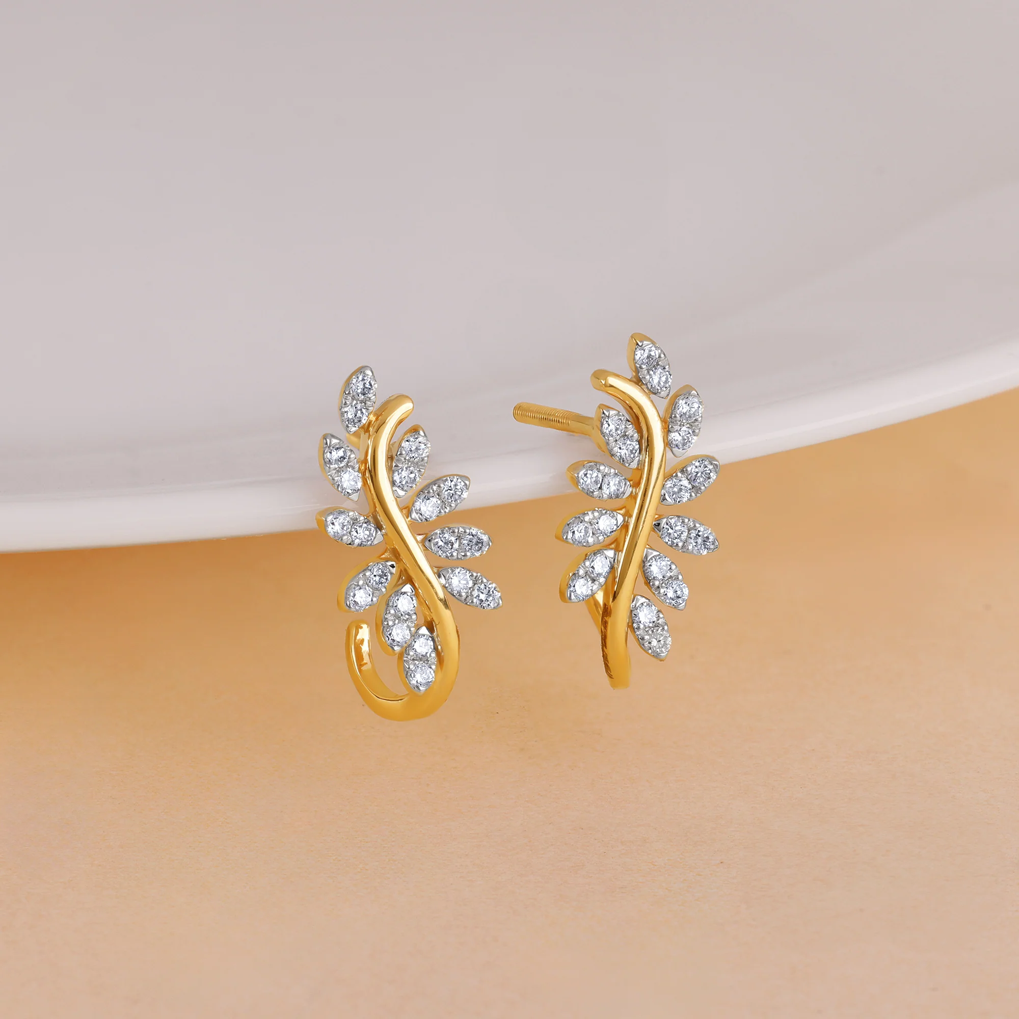 Gold Leafy Brilliance J Studs Lab Grown Diamond Earrings - Image 2
