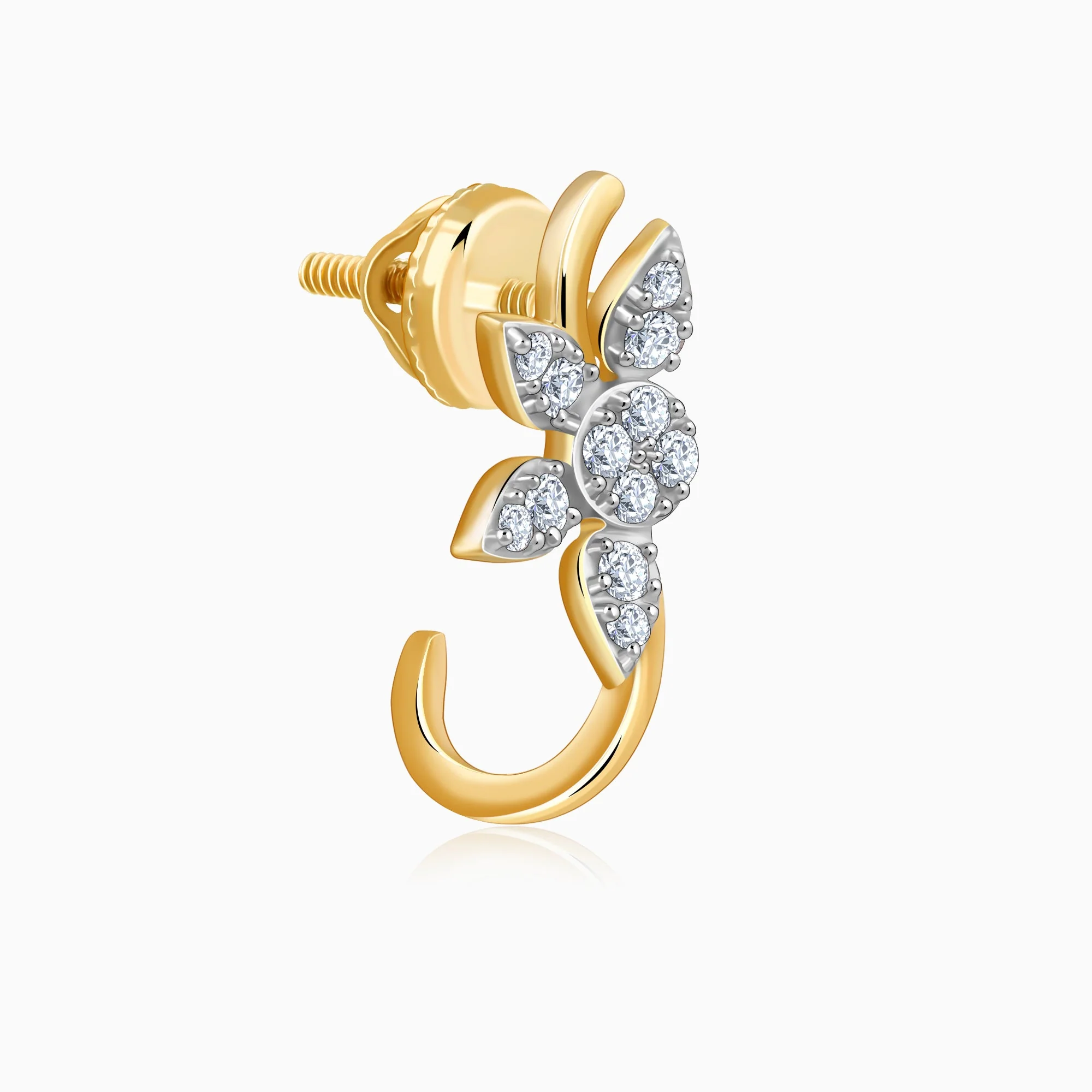 Gold Leafy J Hoop Lab Grown Diamond Earrings - Image 4