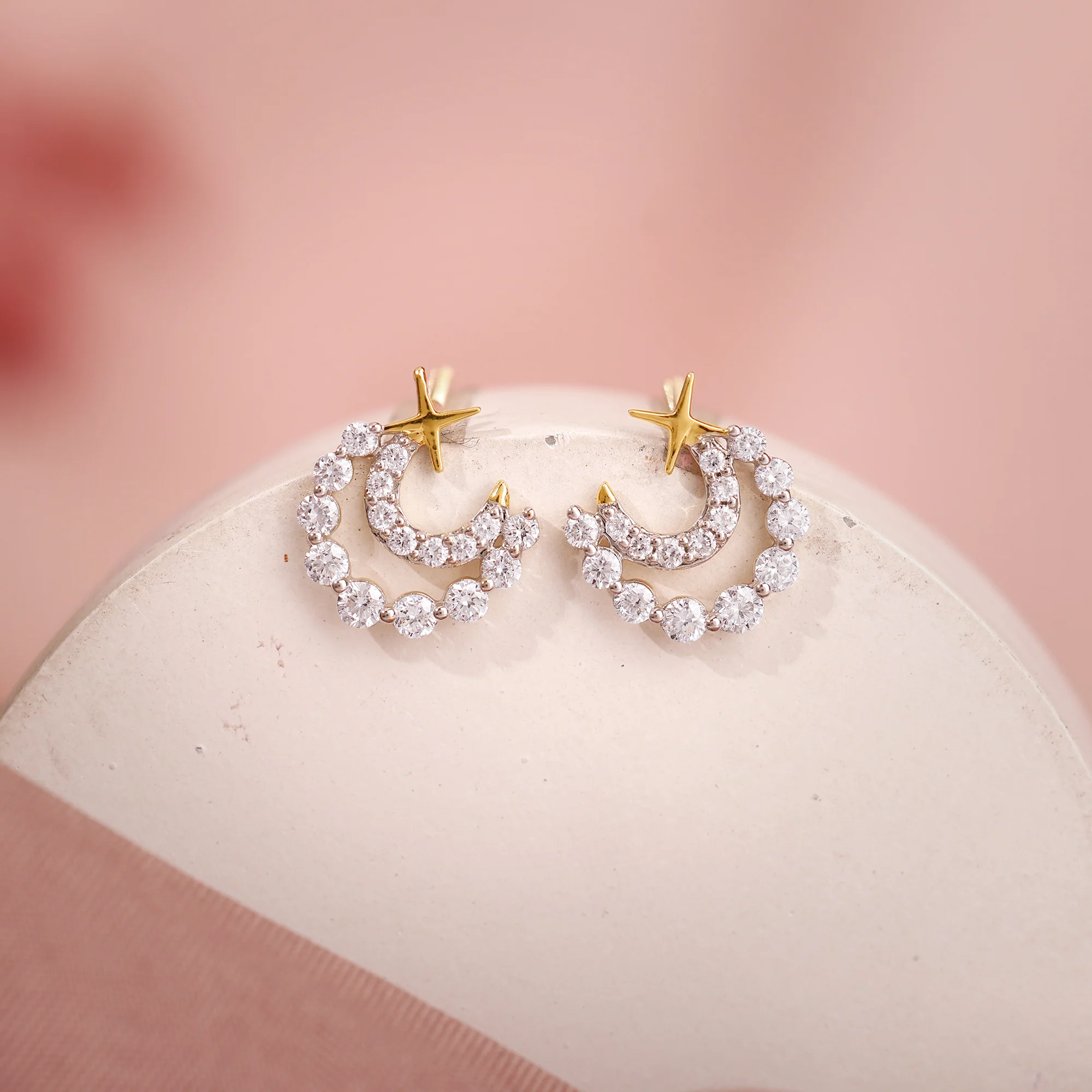 Gold Lunar Charm Lab Grown Diamond Earrings - Image 2