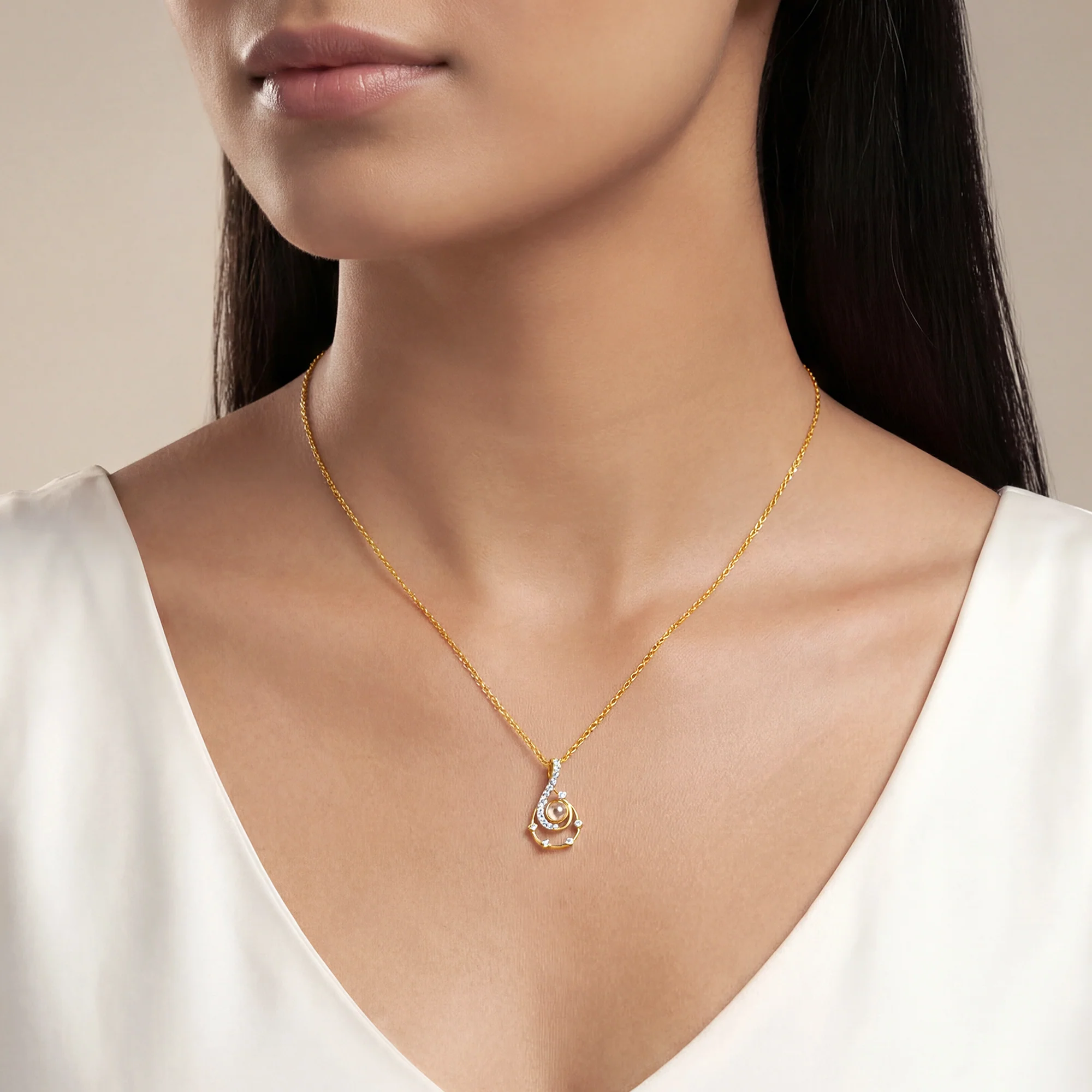 Gold Lustre Waves Lab Grown Diamond Pendant - Image 3
