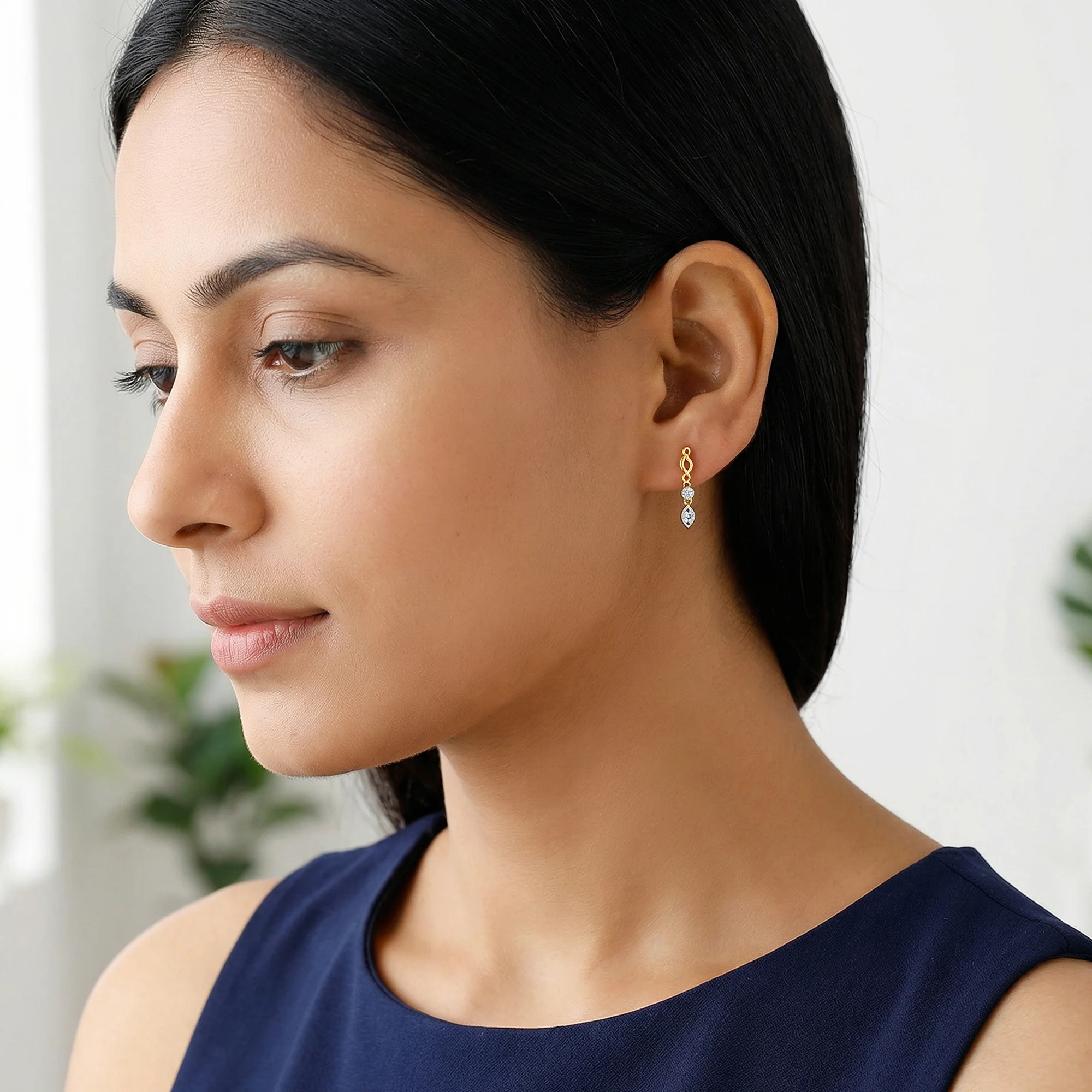 Gold Marquisite Shine Lab Grown Diamond Earrings - Image 3