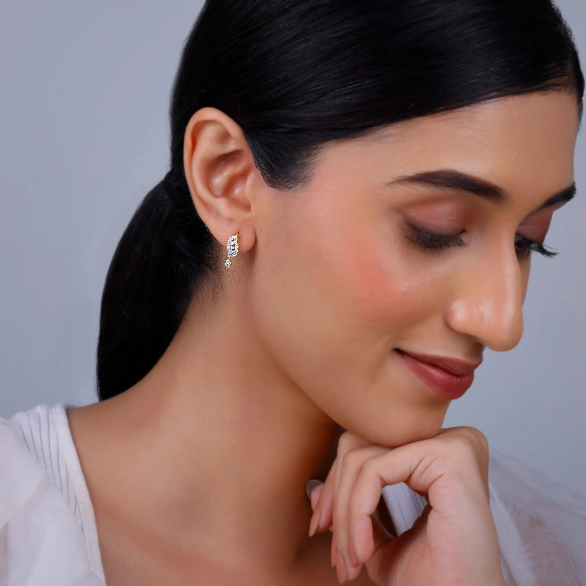 Gold Opulent Halo Diamond Earrings - Image 3