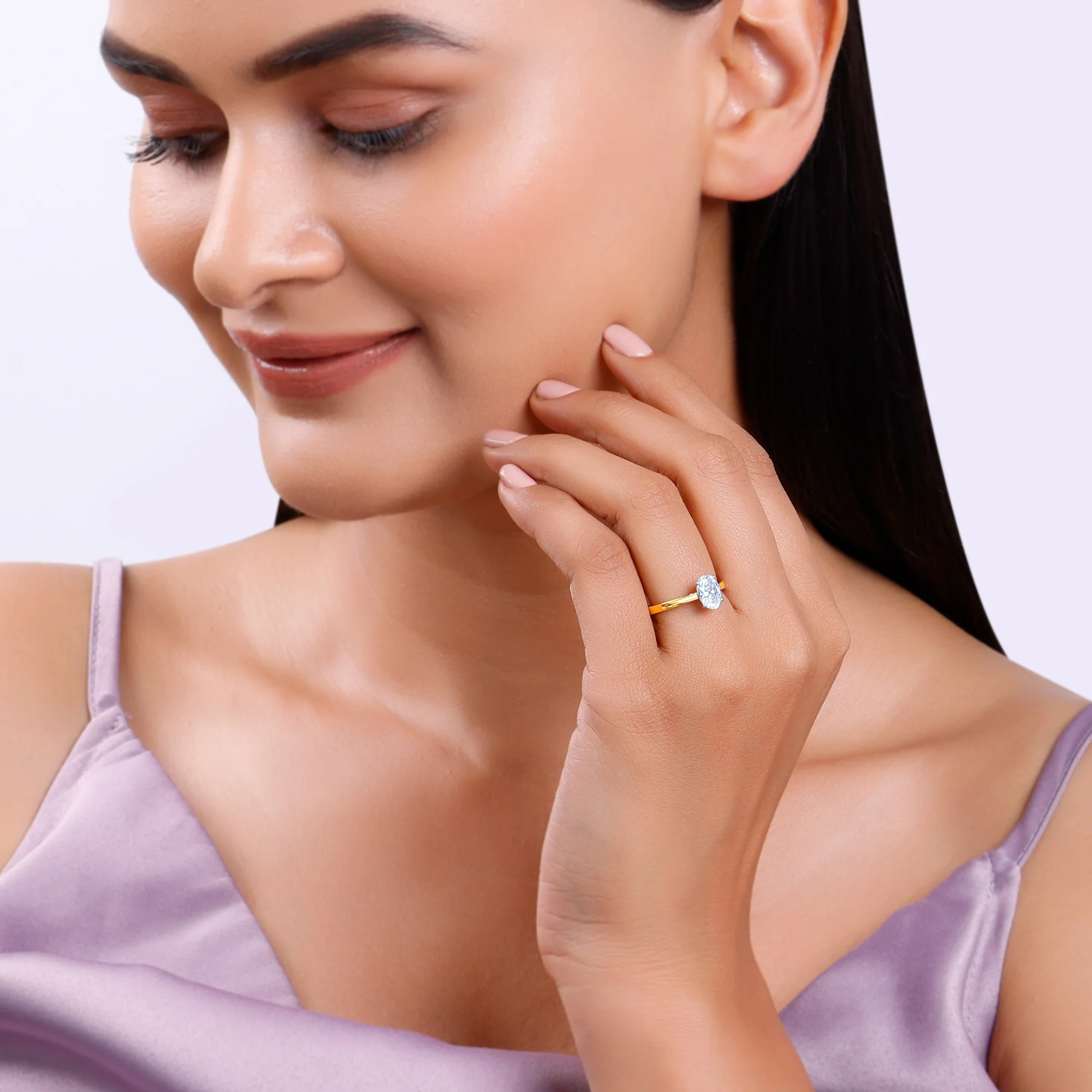 Gold Oval Cut Solitaire Lab Grown Diamond Ring - Image 3