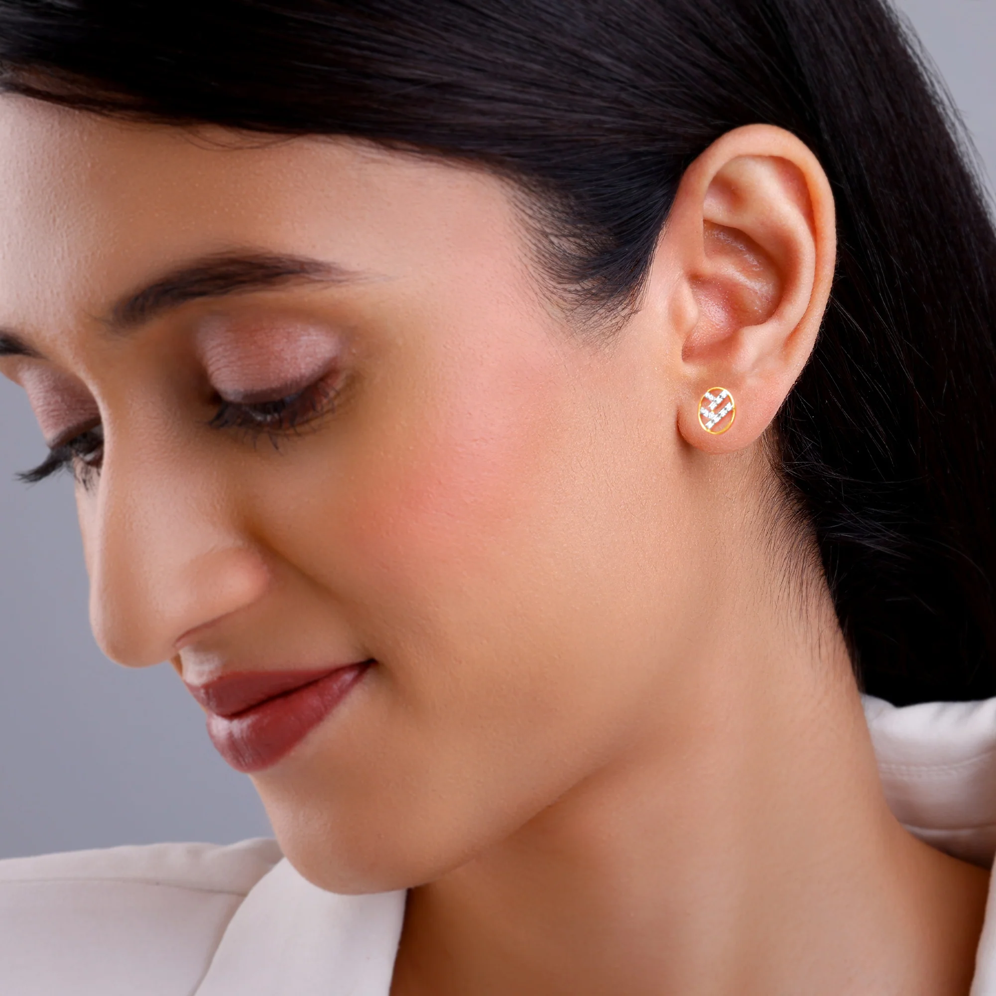 Gold Oval Lab Grown Diamond Stud Earrings - Image 3