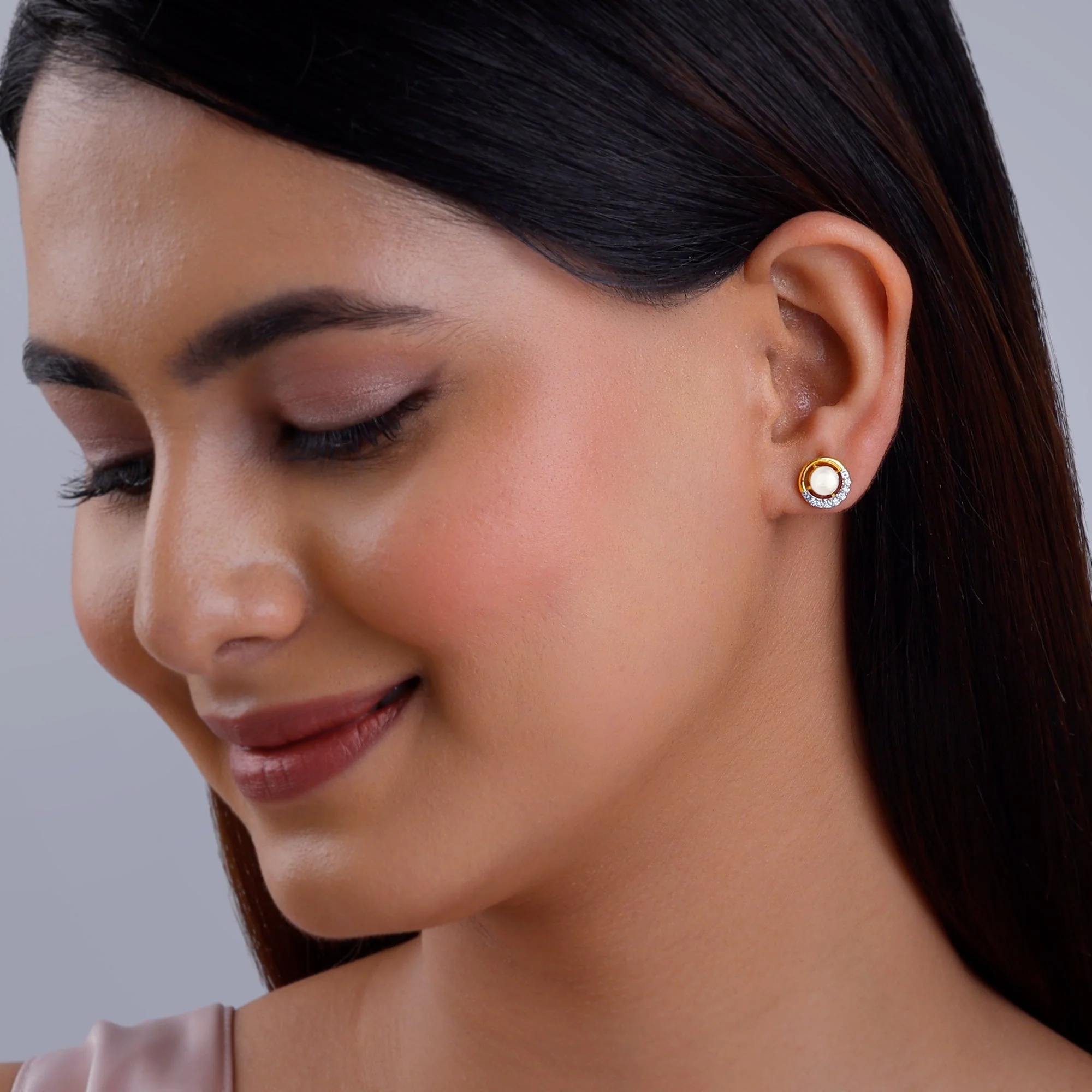 Gold Pearl Centred Diamond Earrings - Image 3
