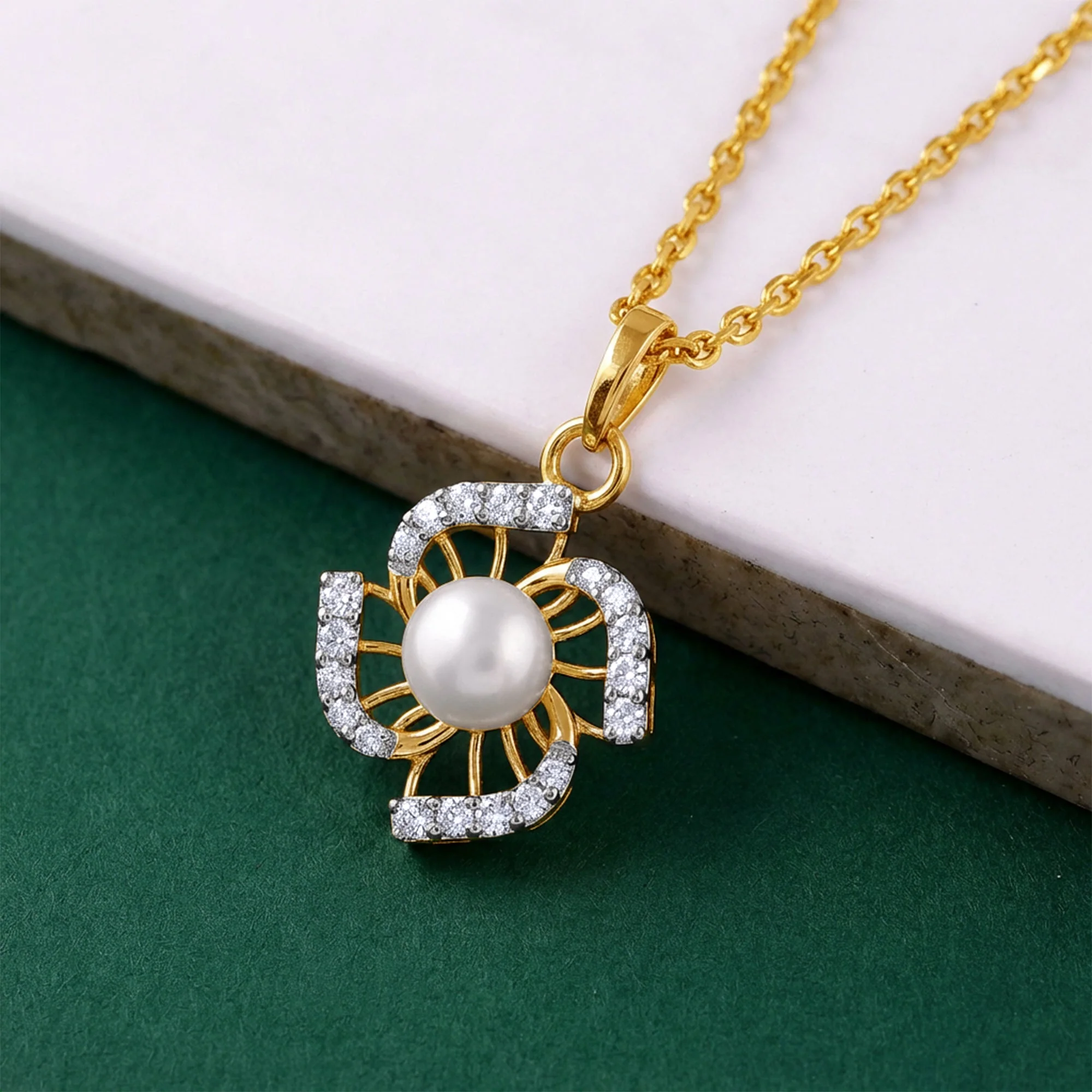Gold Pearl of Fortune Lab Grown Diamond Pendant - Image 2