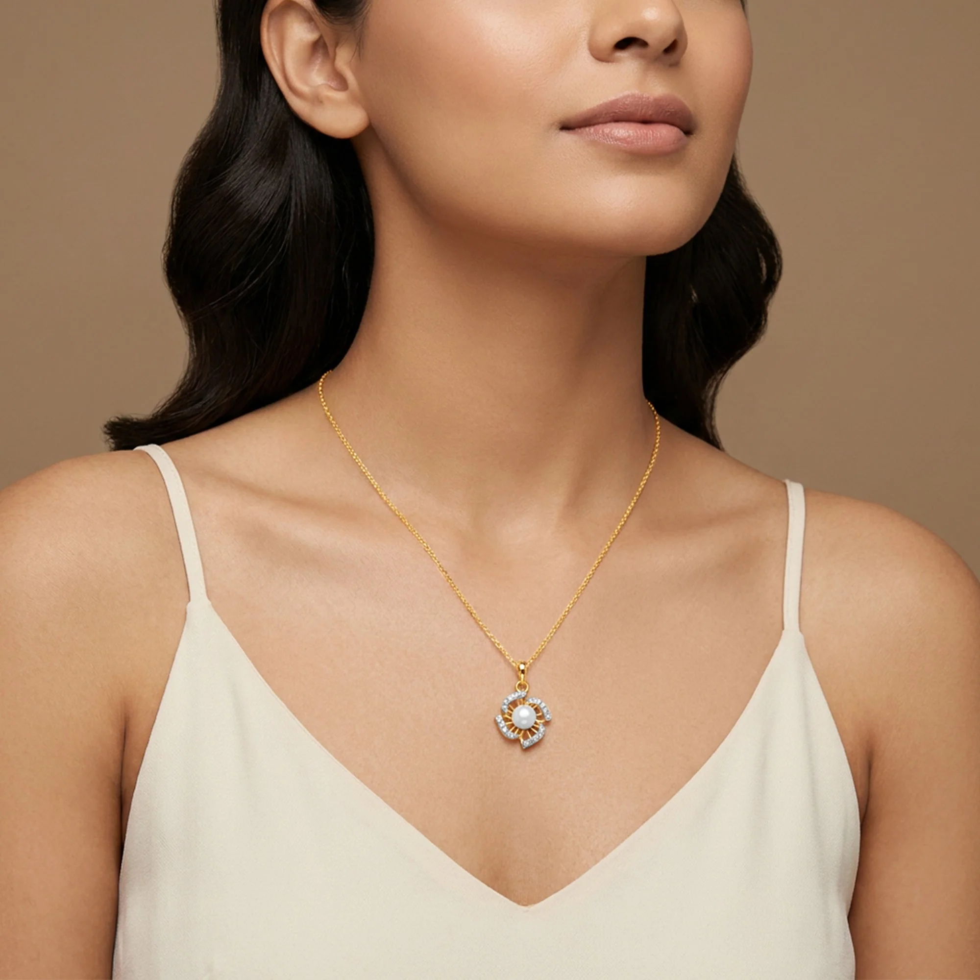 Gold Pearl of Fortune Lab Grown Diamond Pendant - Image 3