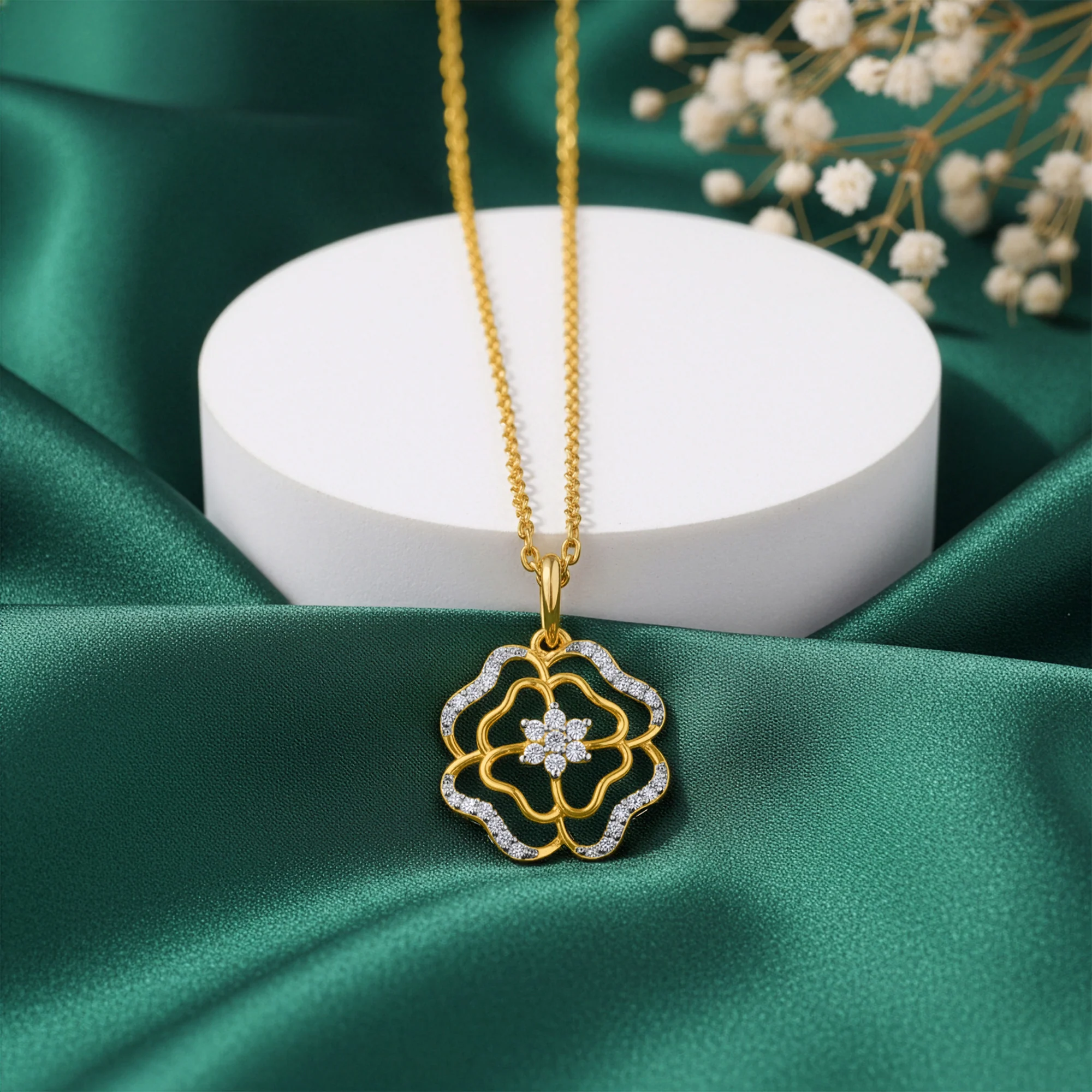 Gold Petalight Lab Grown Diamond Pendant - Image 2