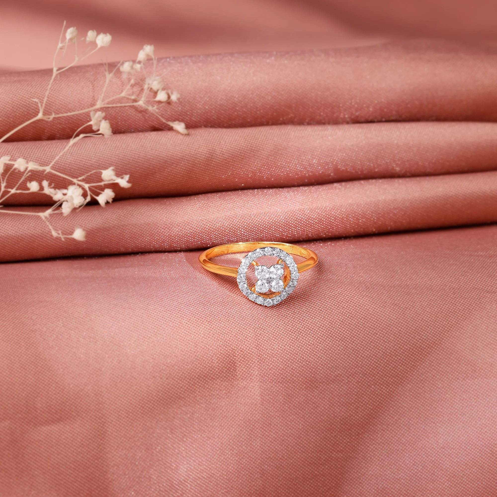 Gold Plumeria Halo Lab Grown Diamond Ring - Image 2