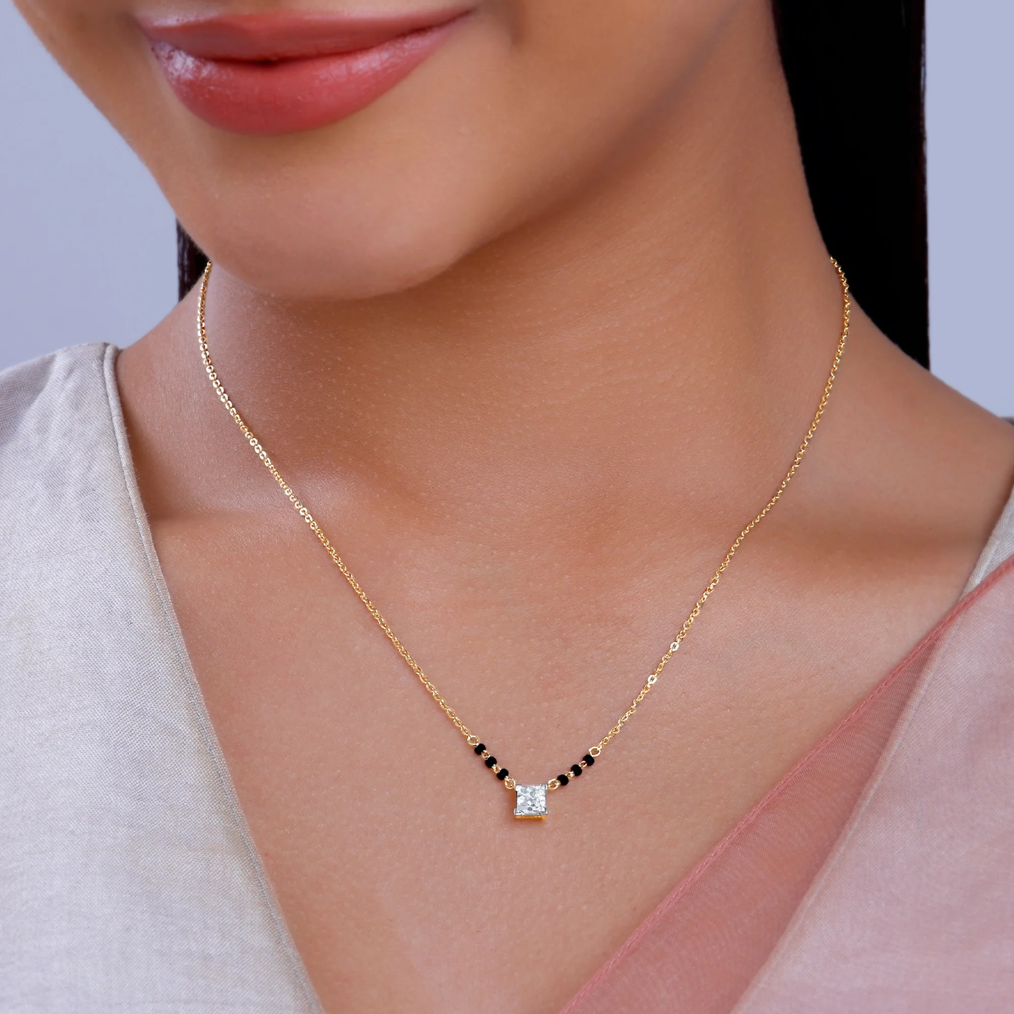 Gold Premala Solitaire Lab Grown Diamond Mangalsutra - Image 3