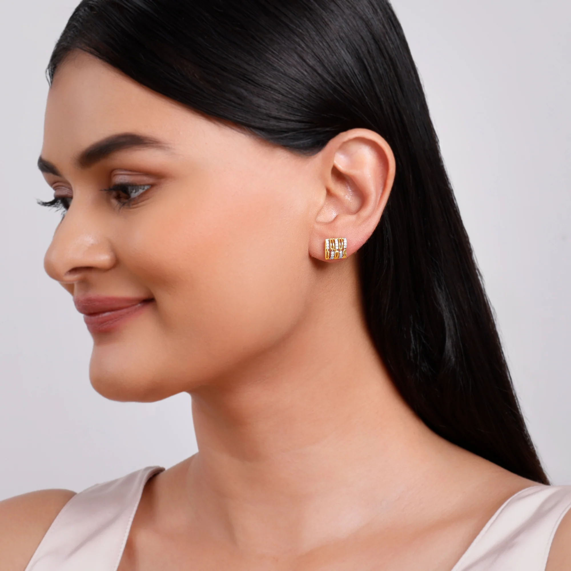 Gold Princess Lab Grown Diamond Stud Earrings - Image 3