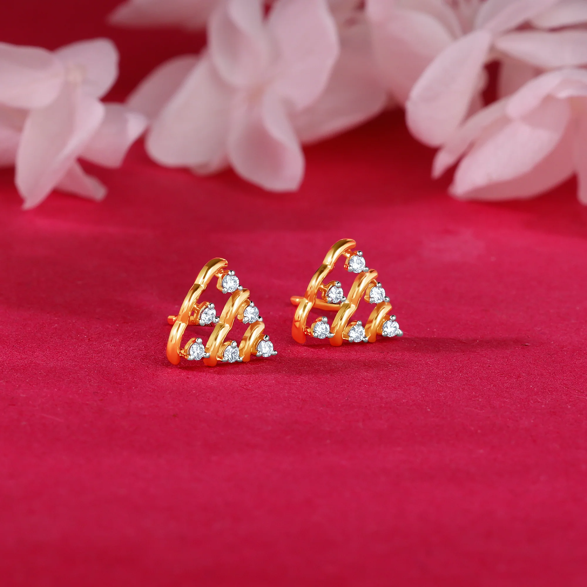 Gold Pyramid Diamond Studs - Image 2