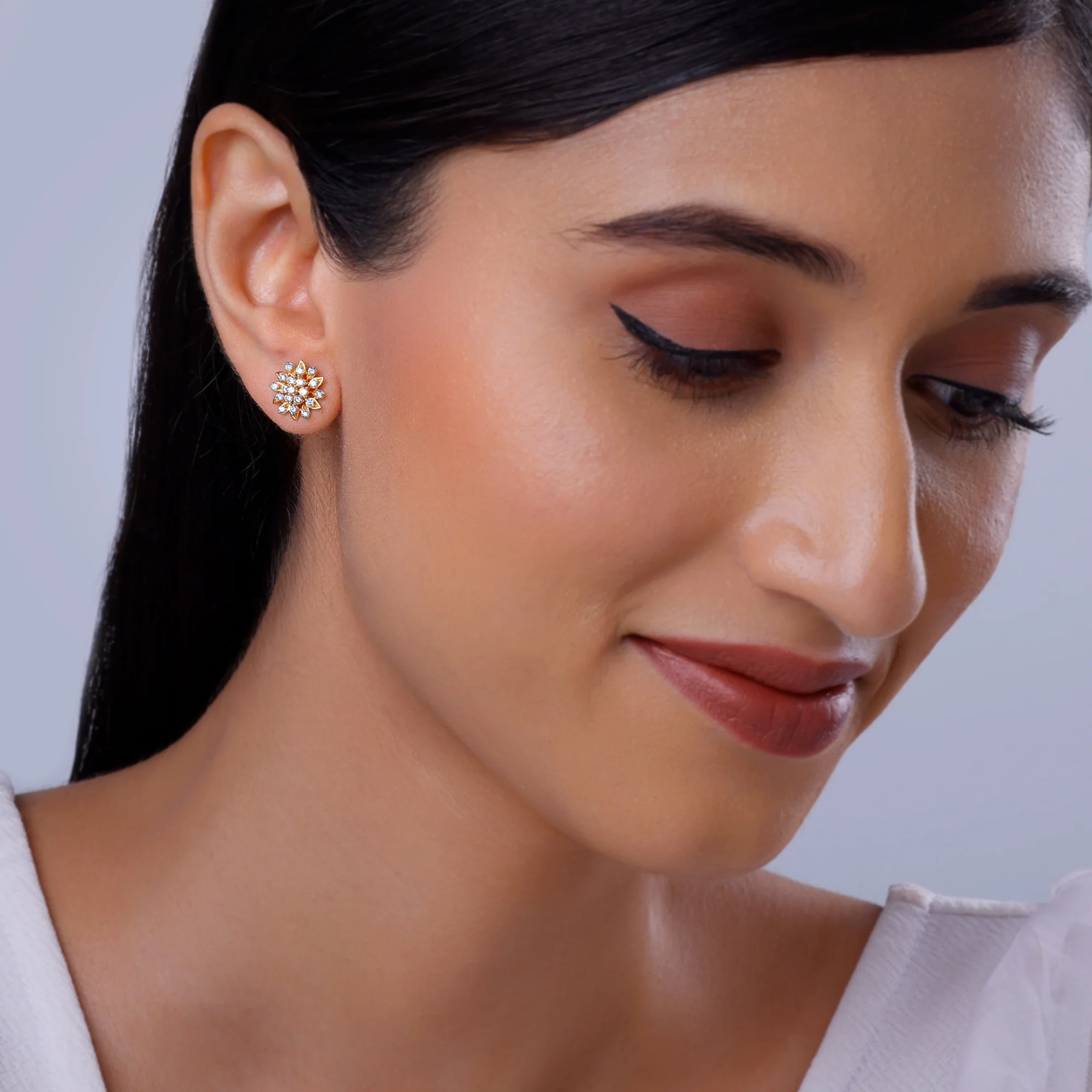 Gold Radiant Blossom Diamond Earrings - Image 3