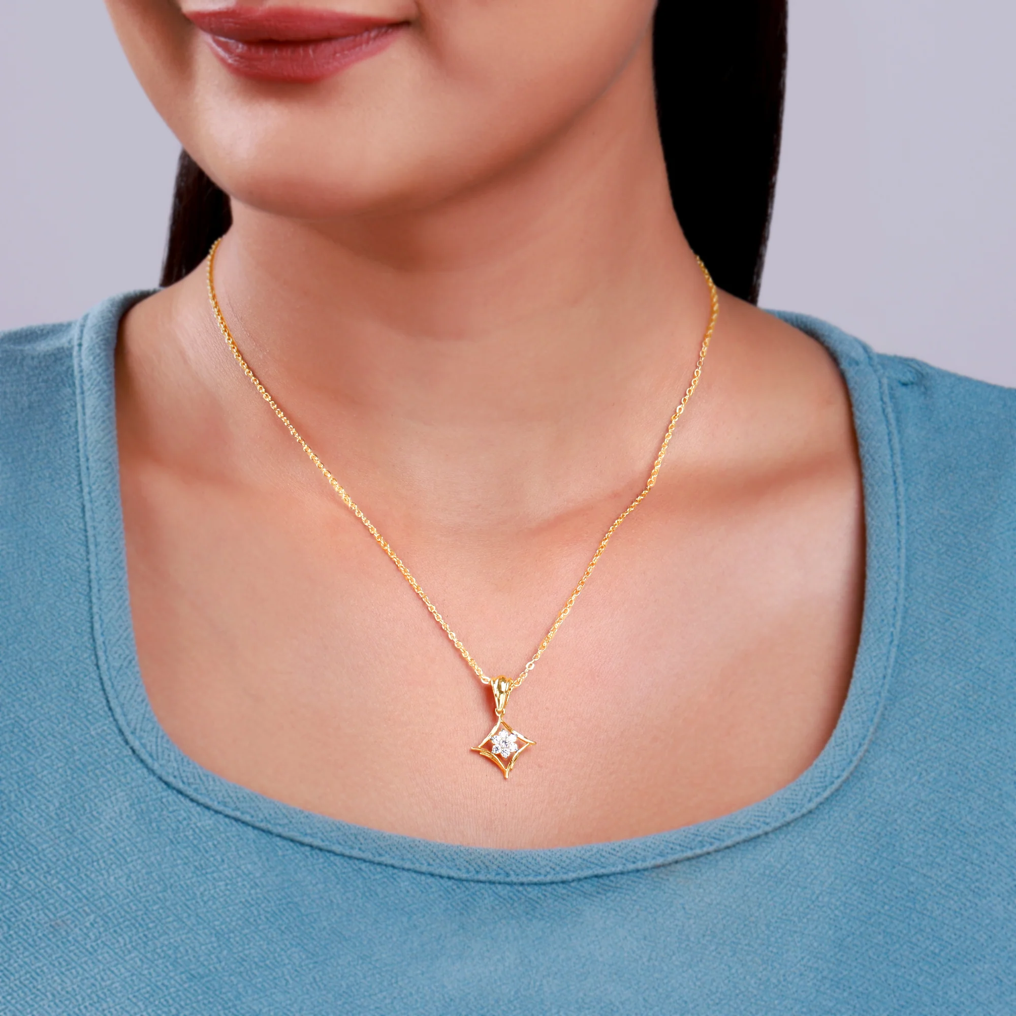 Gold Rhombus Floret Lab Grown Diamond Pendant - Image 3
