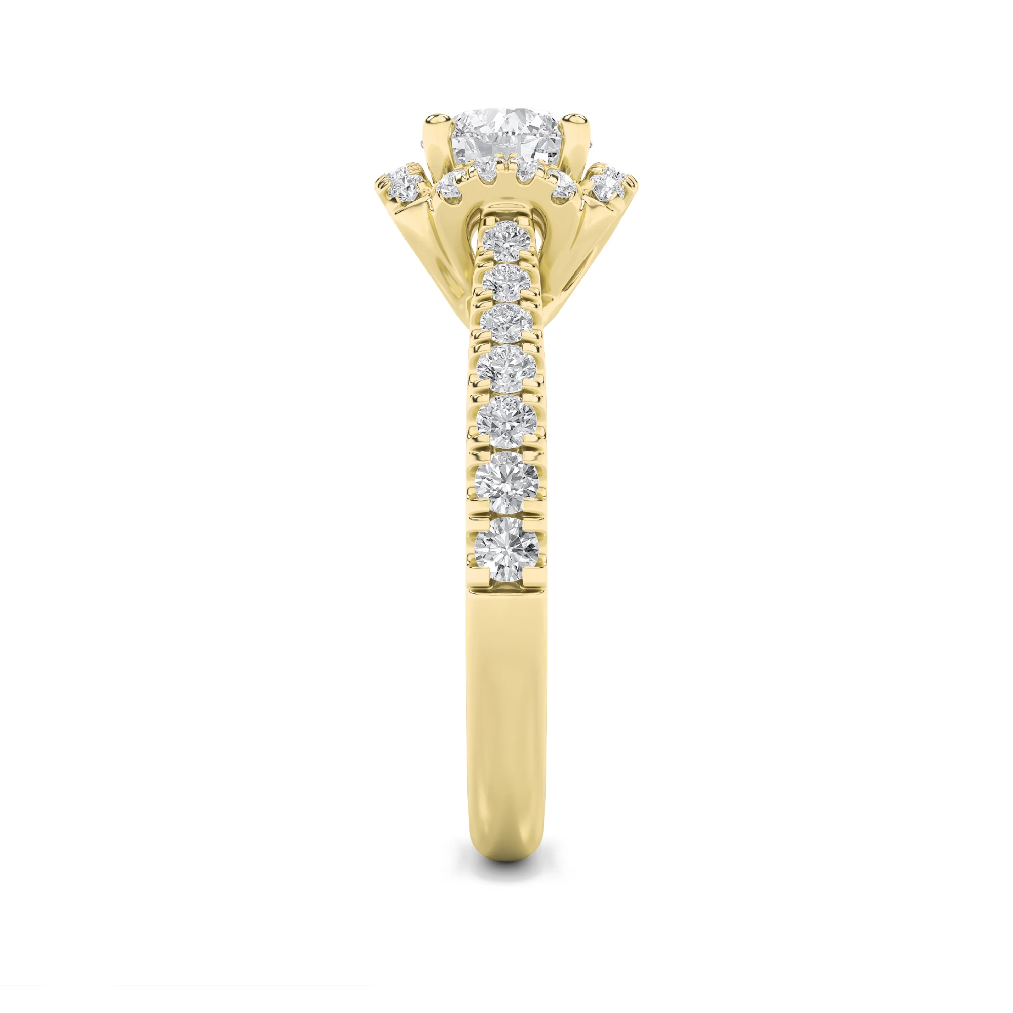 Gold Round Cut Halo Solitaire Diamond Ring - Image 4