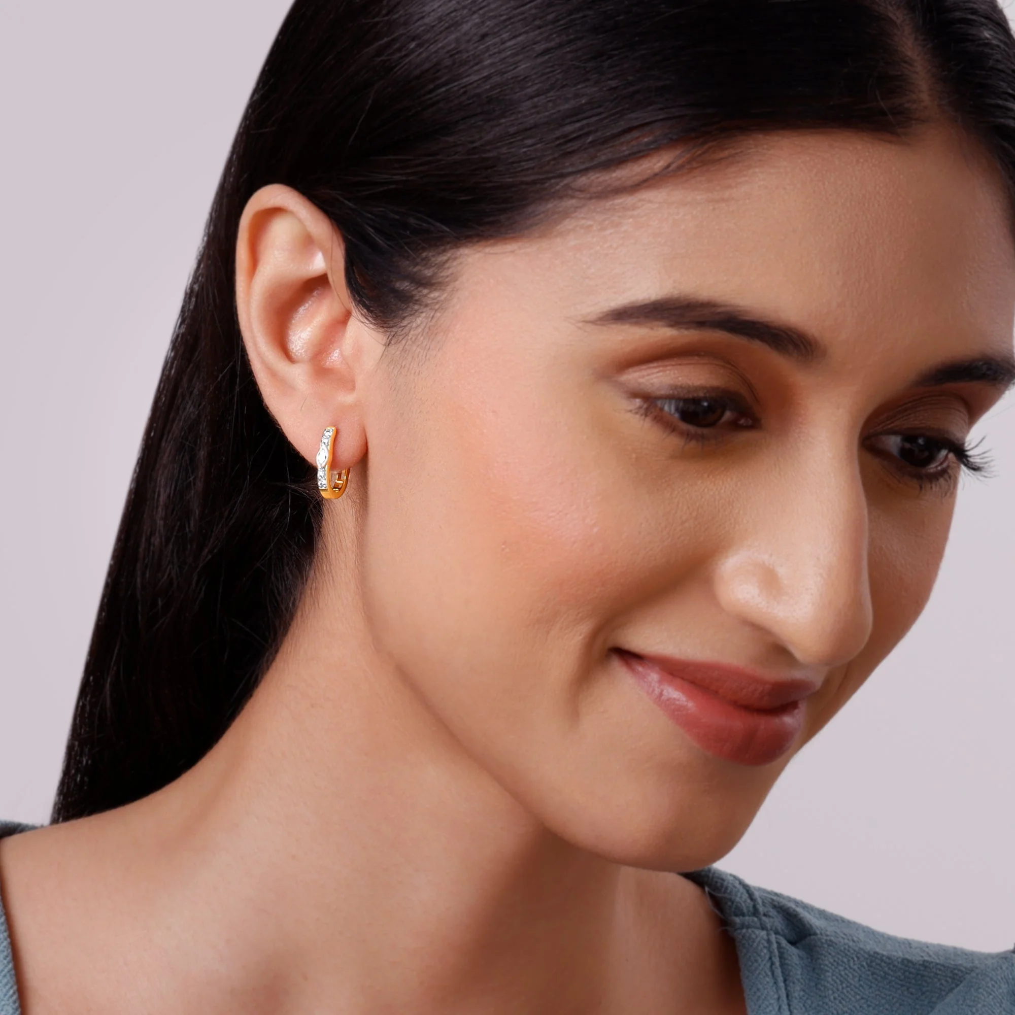Gold Solaris Spark Lab Grown Diamond Hoop Earrings - Image 3