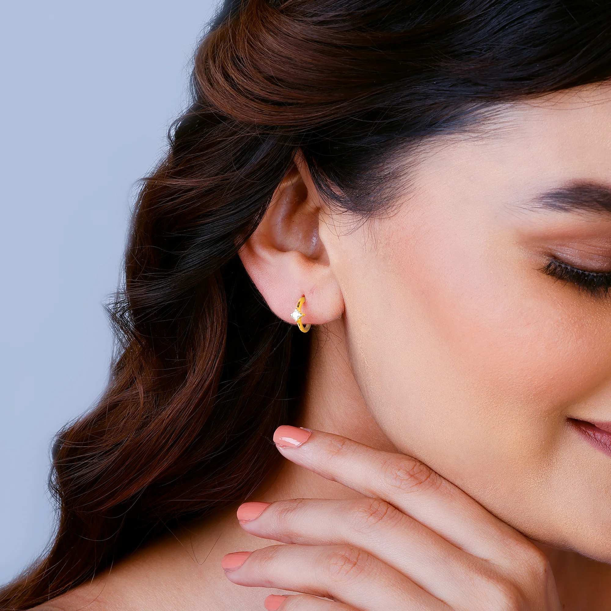 Gold Solitaire Hoop Diamond Earrings - Image 3
