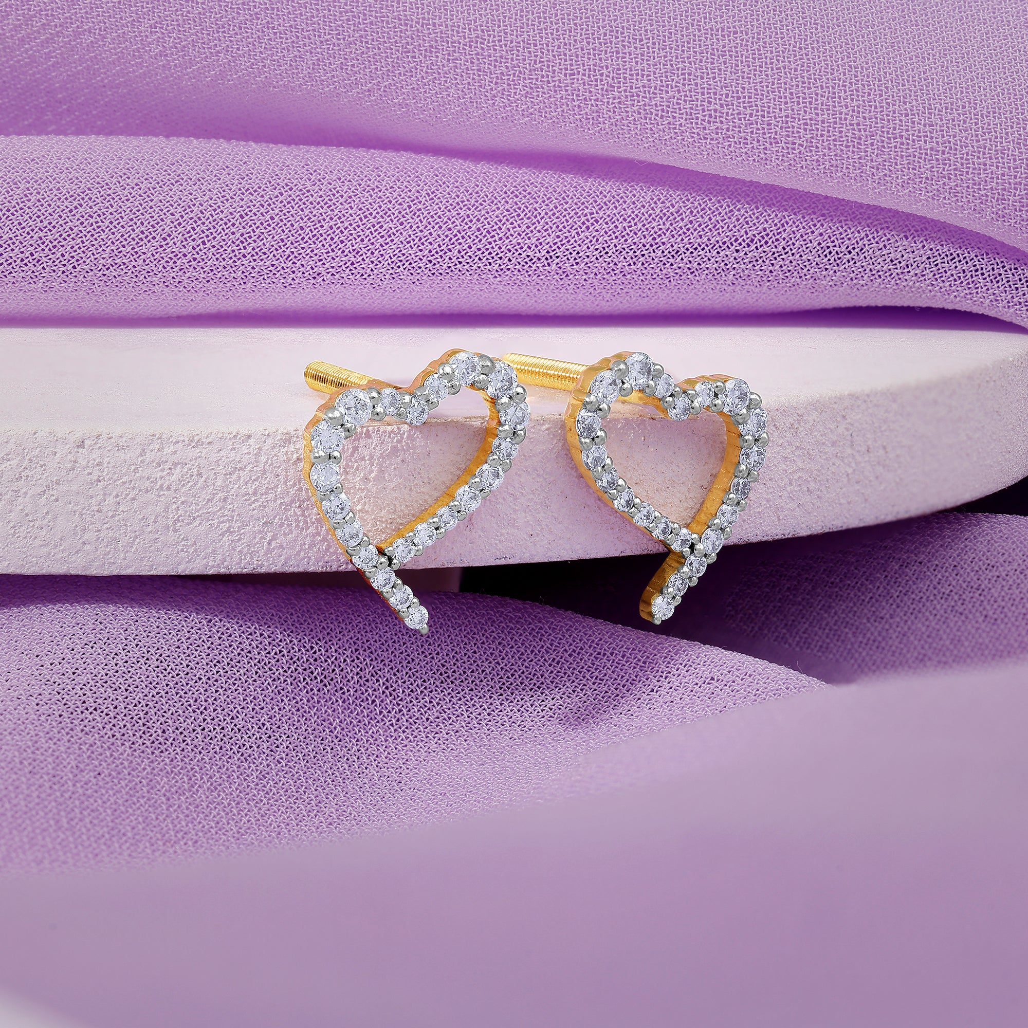Gold Sparkle Heart Lab Grown Diamond Earrings - Image 2
