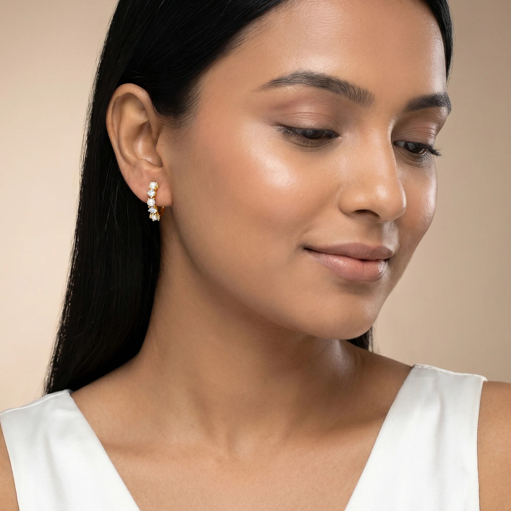 Gold Splendida Lab Grown Diamond Hoop Earrings - Image 3