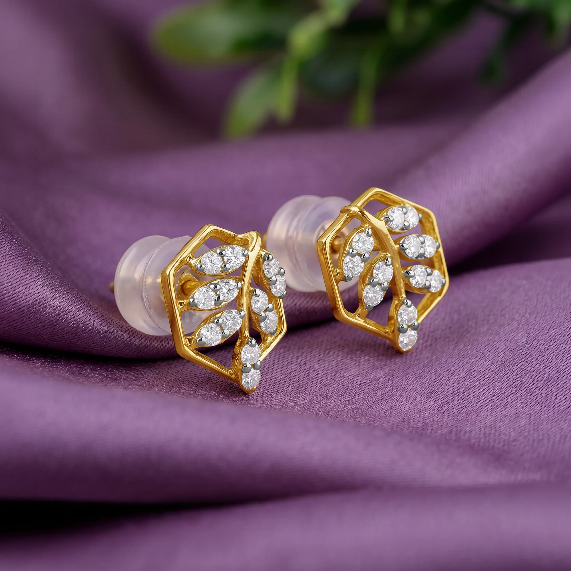 Gold Spring Leaf Lab Grown Diamond Studs - Image 2