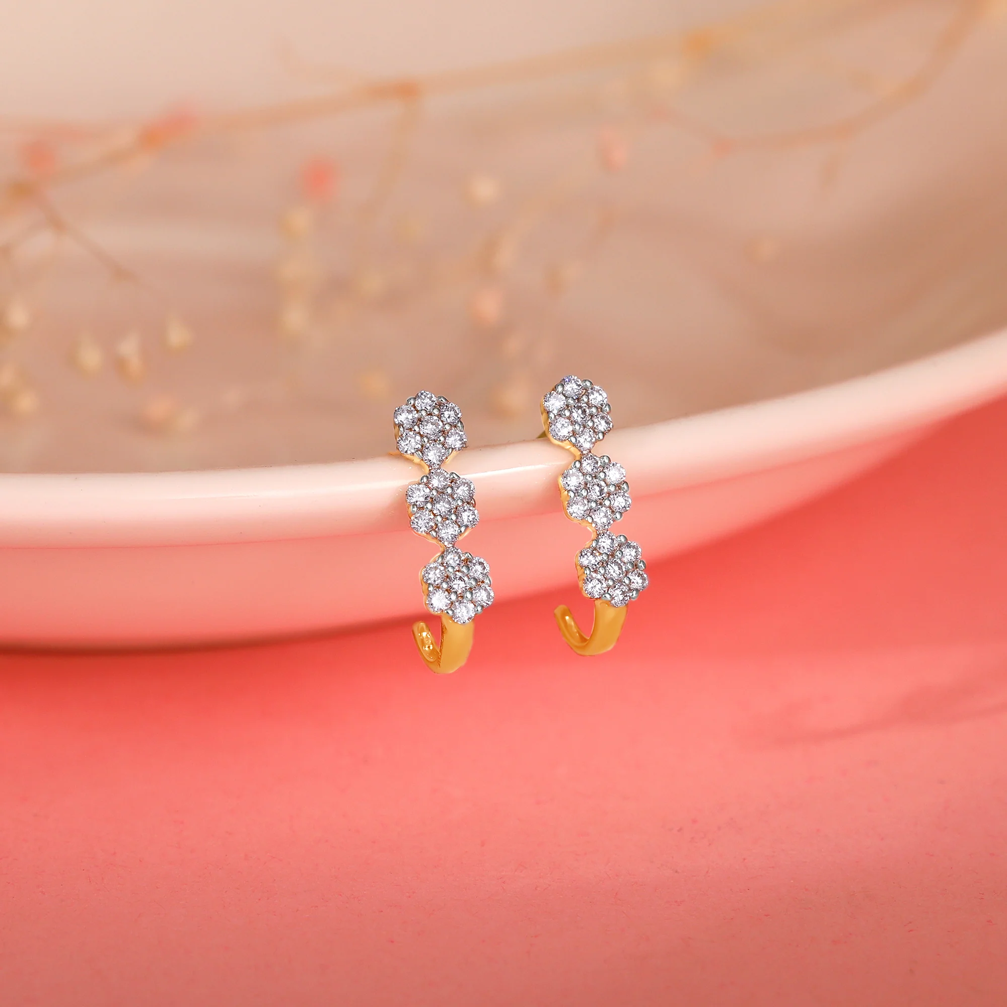 Gold Sweet Alyssum Diamond Earrings - Image 2