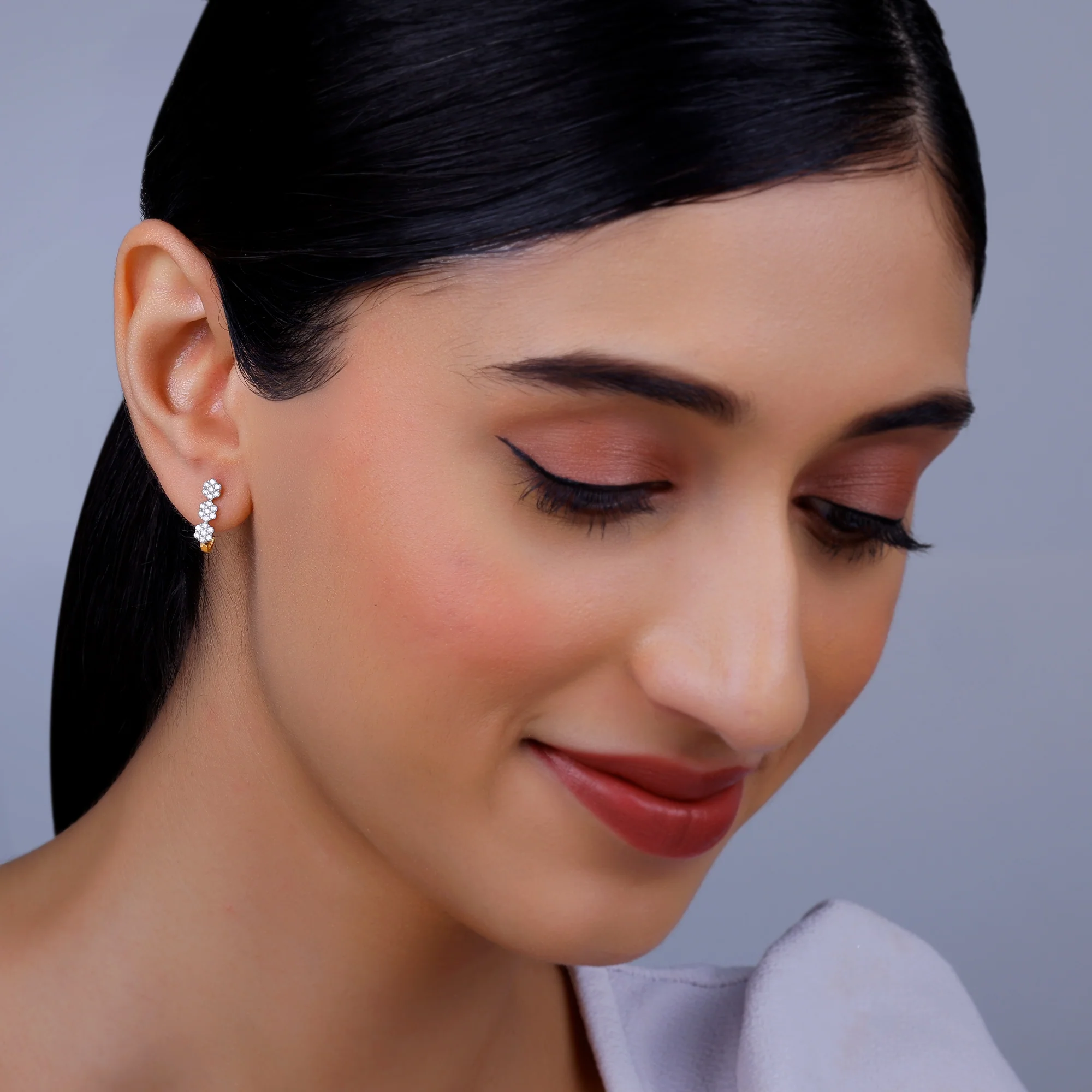 Gold Sweet Alyssum Diamond Earrings - Image 3