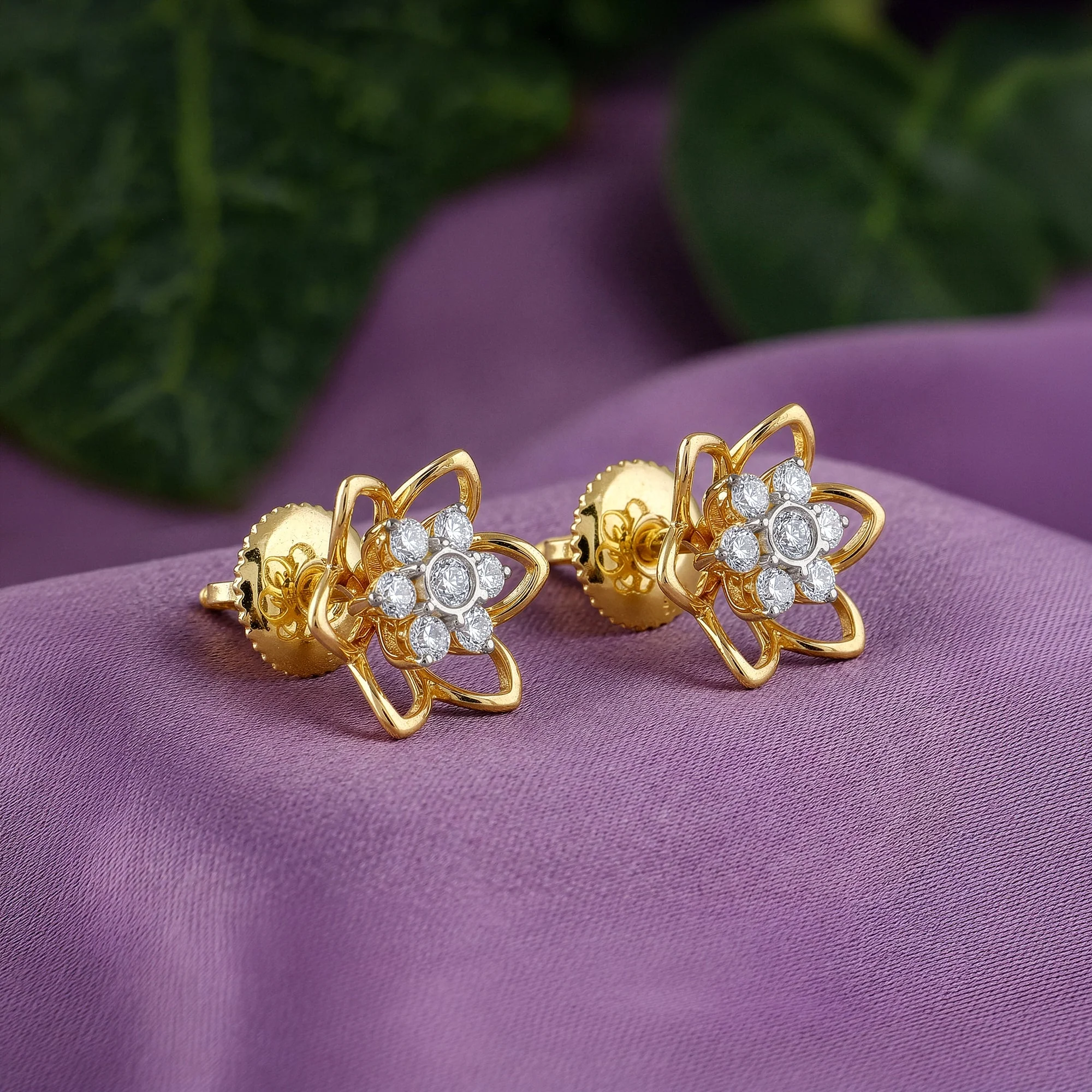 Gold Sweet Flower Lab Grown Diamond Earrings - Image 2