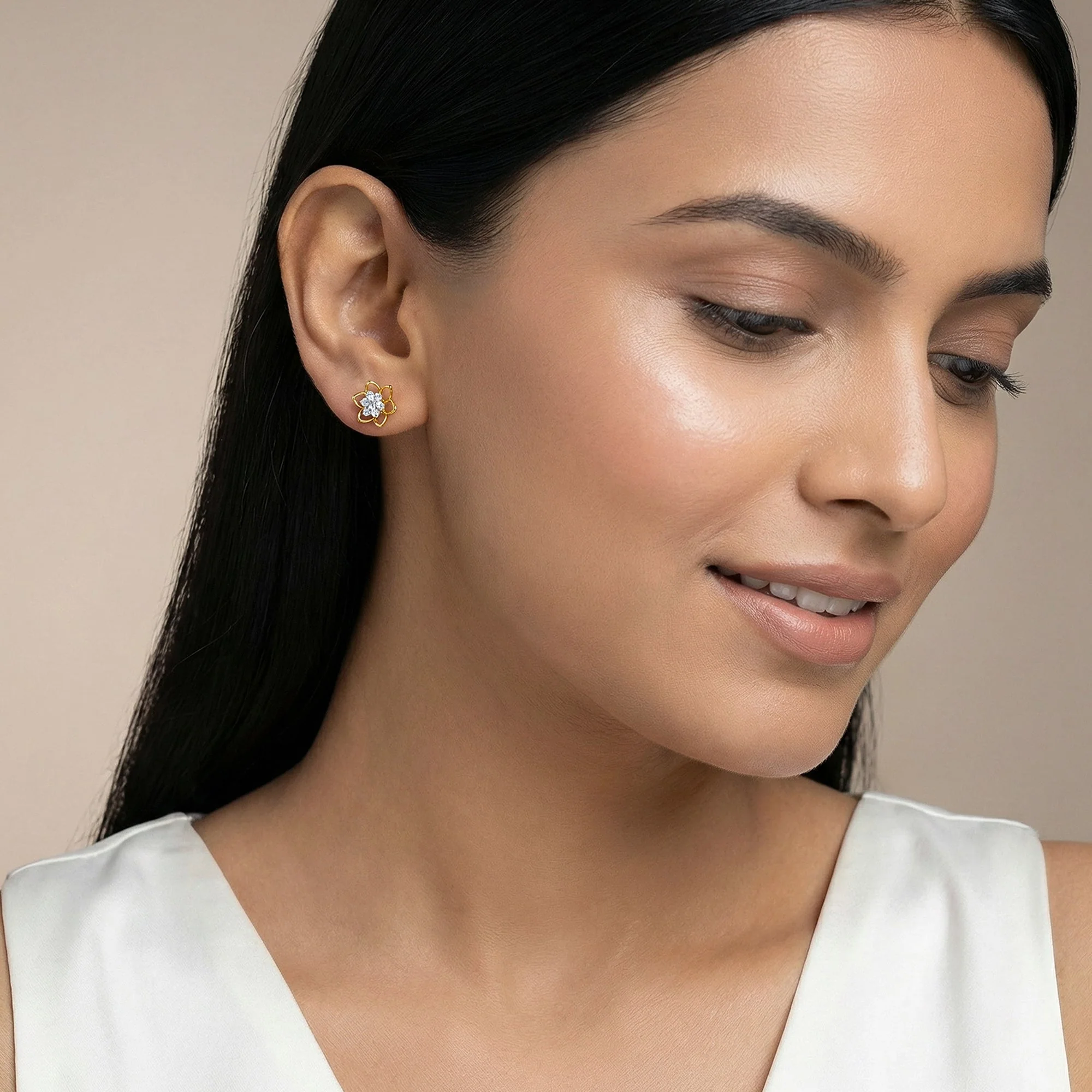 Gold Sweet Flower Lab Grown Diamond Earrings - Image 3