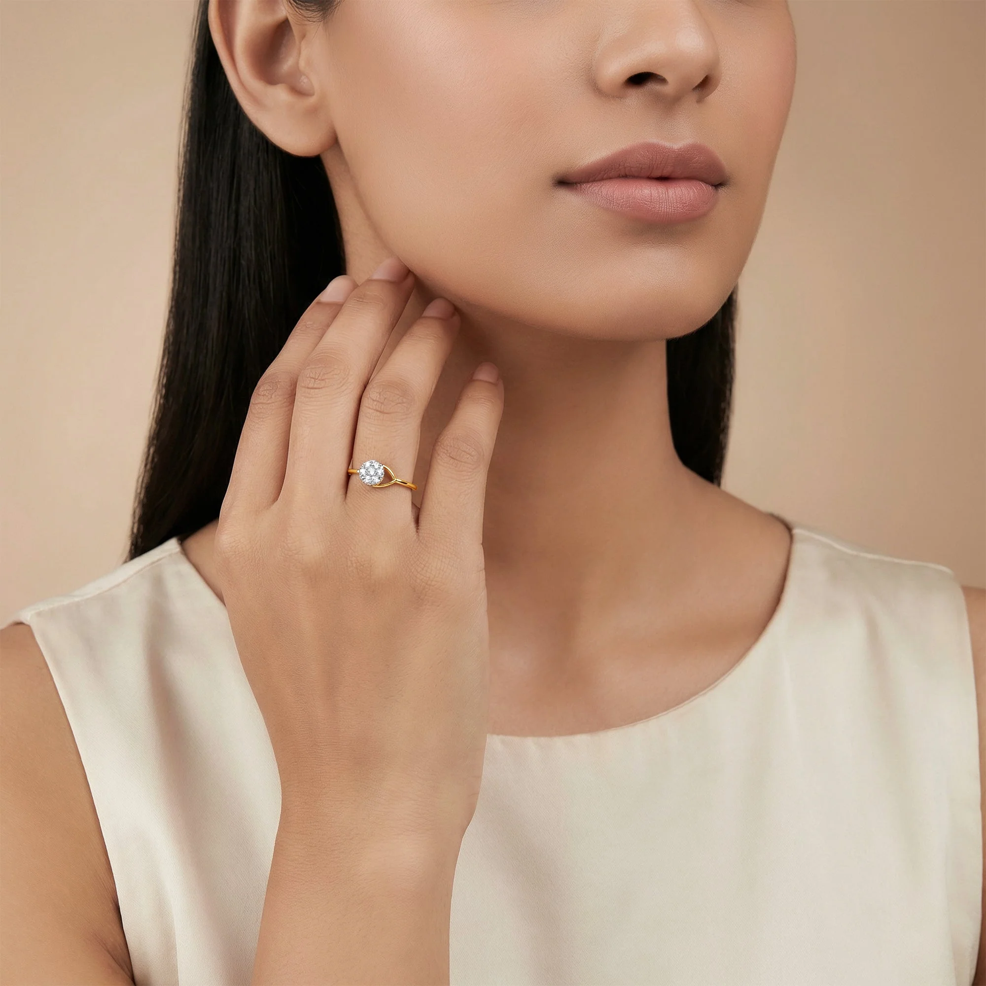 Gold Teardrop Halo Lab Grown Diamond Ring (Size 12) - Image 3