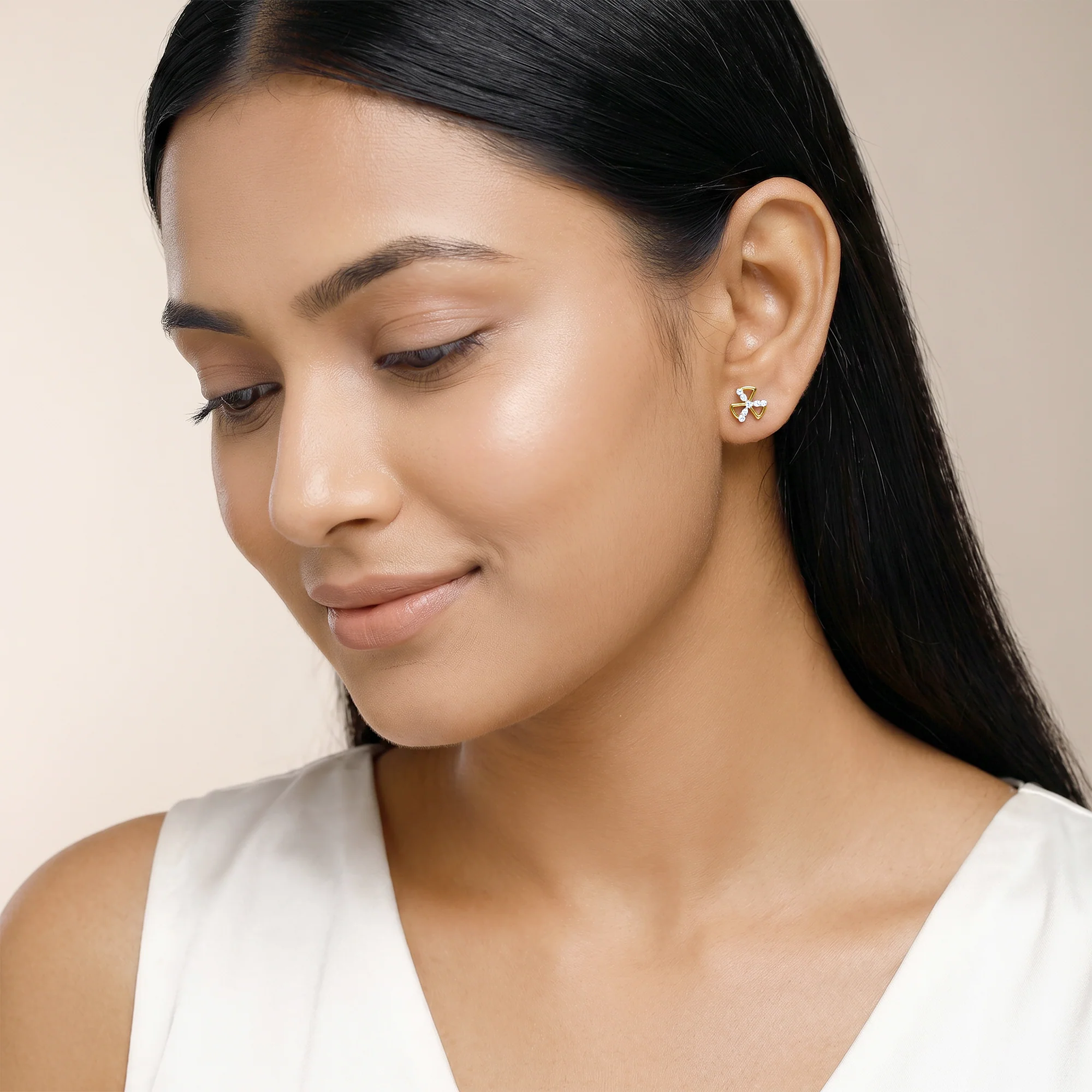 Gold Threefold Flora Lab Grown Diamond Earrings - Image 3
