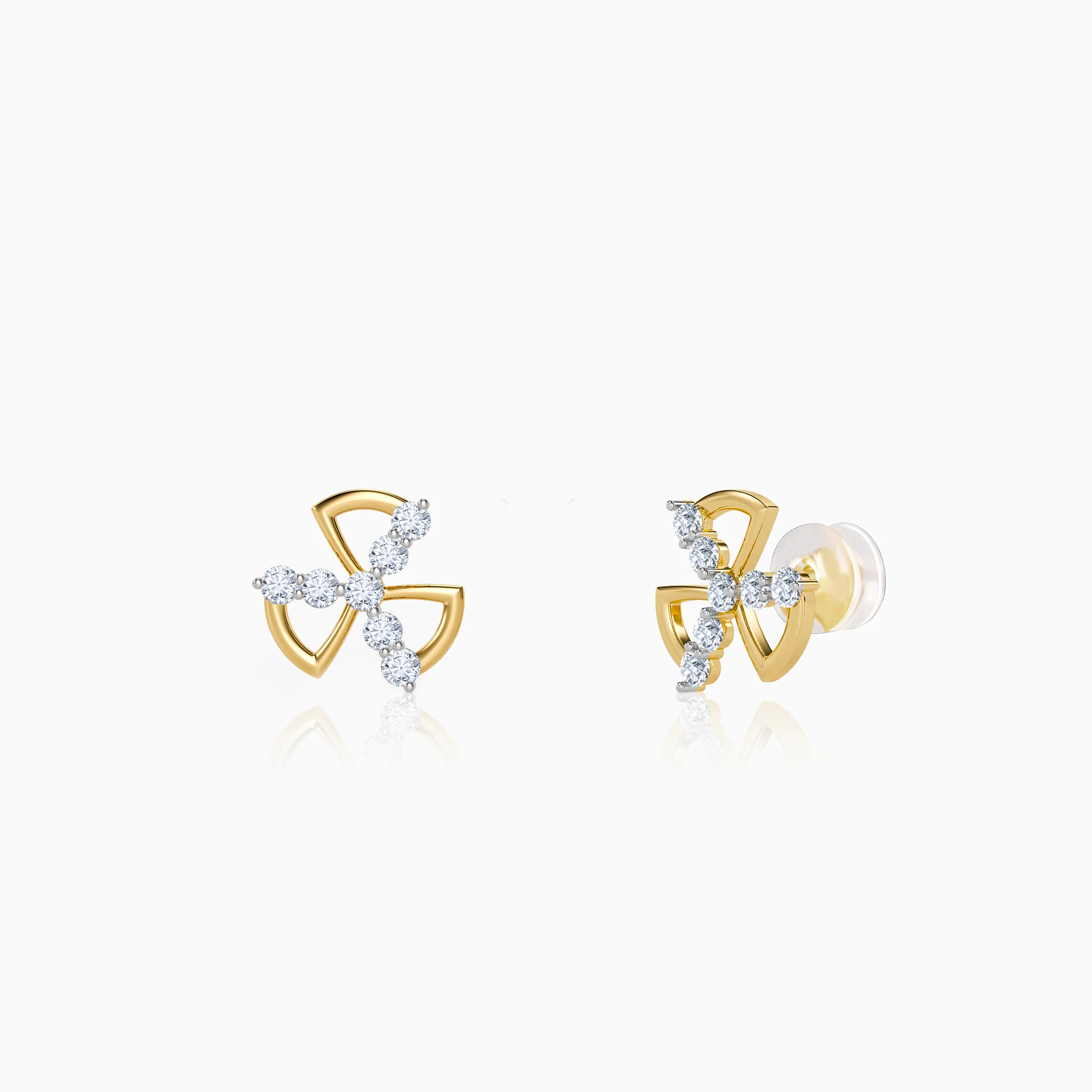 Gold Threefold Flora Lab Grown Diamond Earrings - Image 4