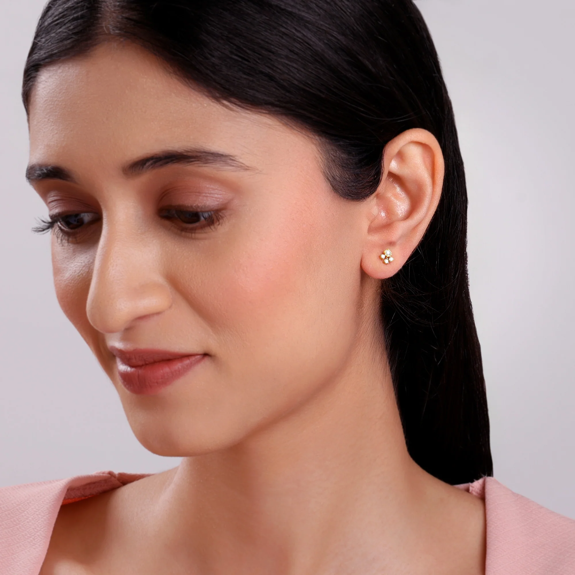 Gold Triad Lab Grown Diamond Stud Earrings - Image 3