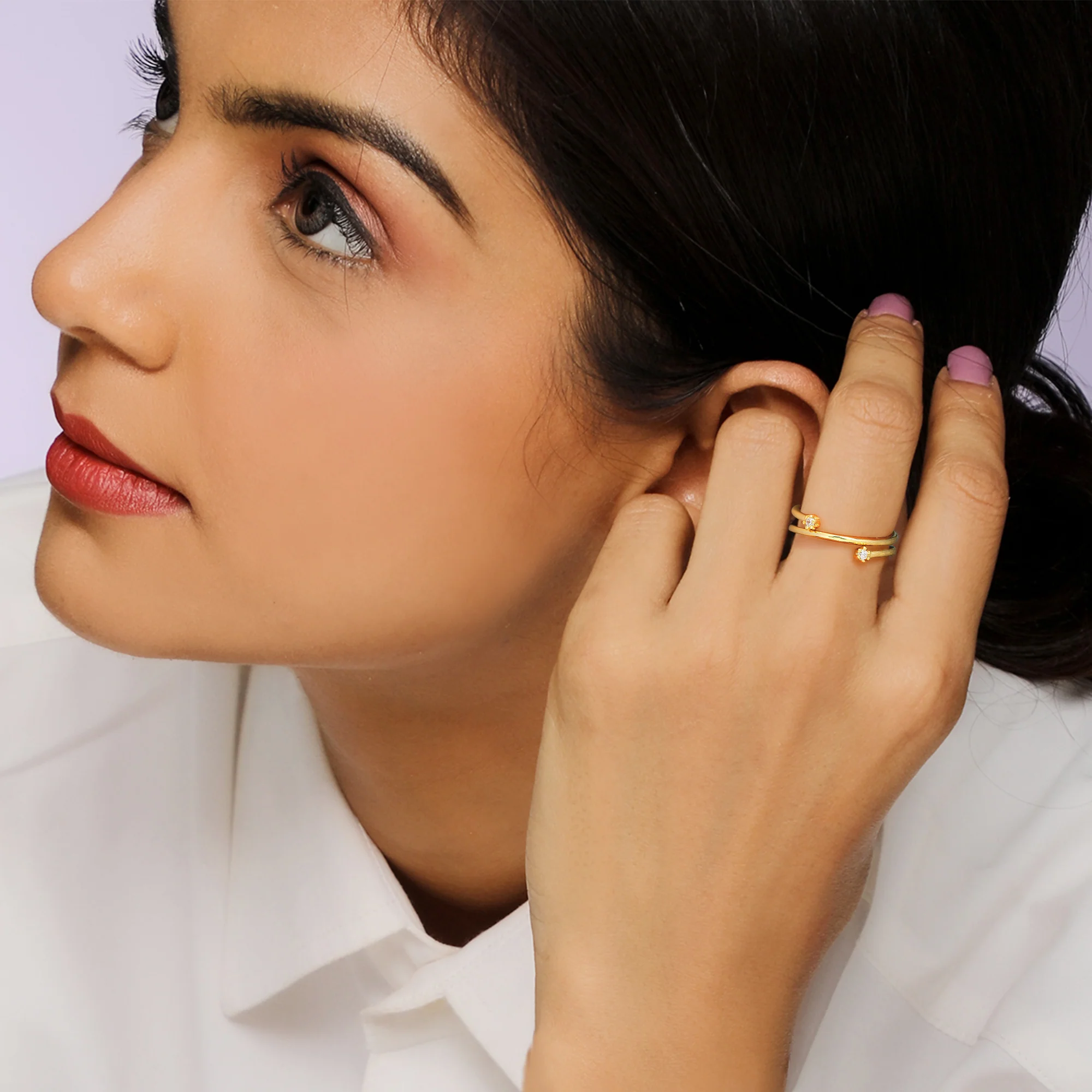 Golden Twist & Turn Zircon Ring - Image 2