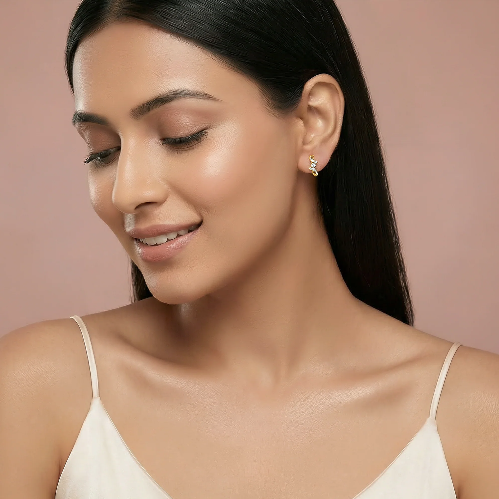 Gold Twisted Glam Lab Grown Diamond Earrings - Image 3