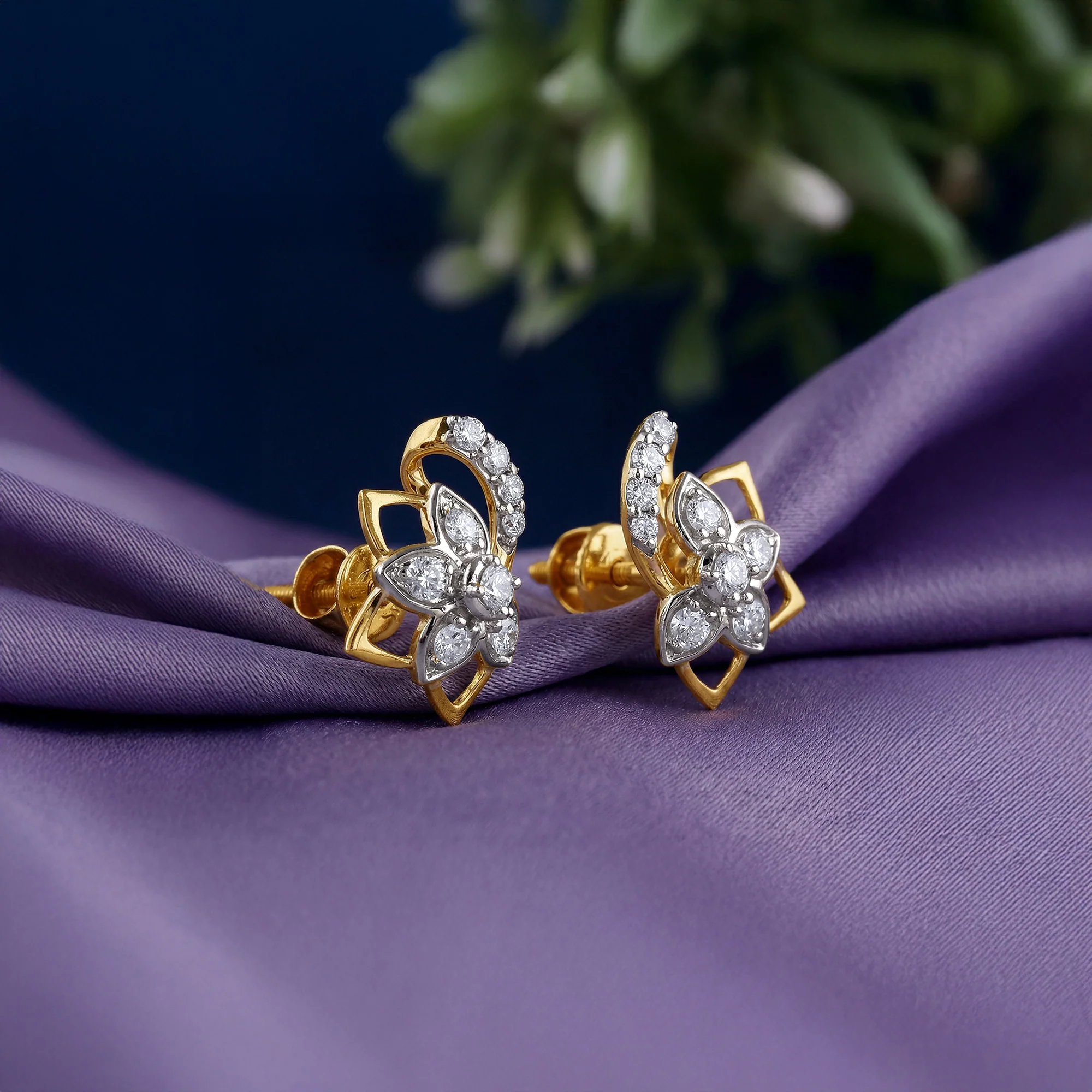 Gold Unfinished Floral Lab Grown Diamond Studs - Image 2