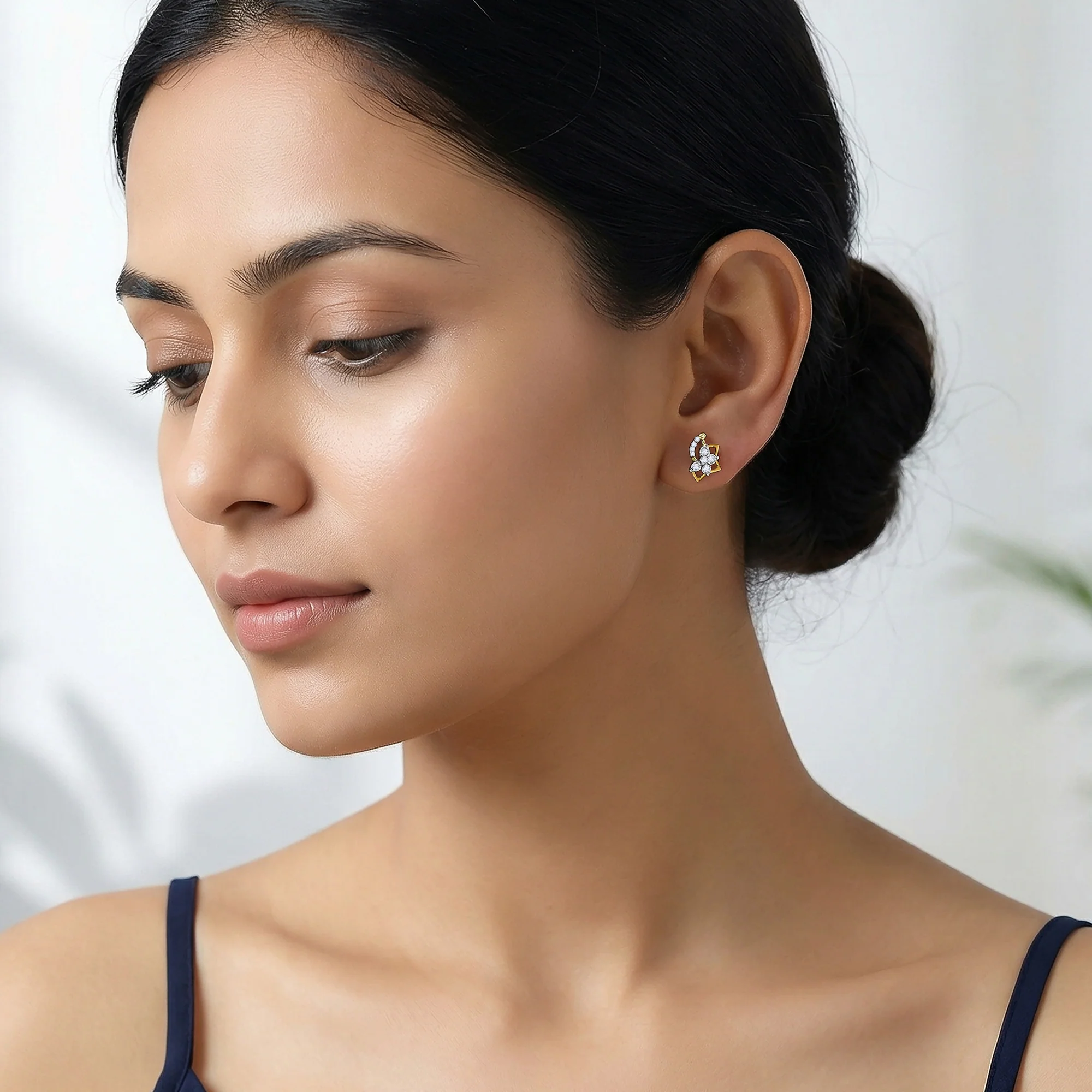 Gold Unfinished Floral Lab Grown Diamond Studs - Image 3