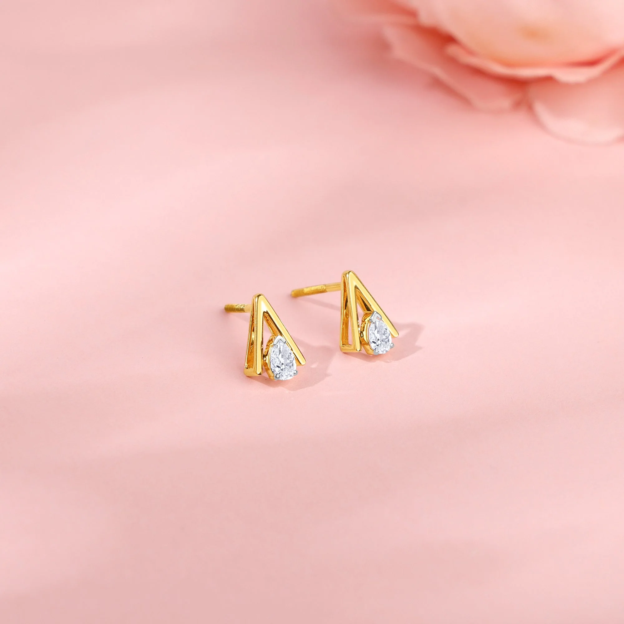 Gold V-Edge Lab Grown Diamond Earrings - Image 2