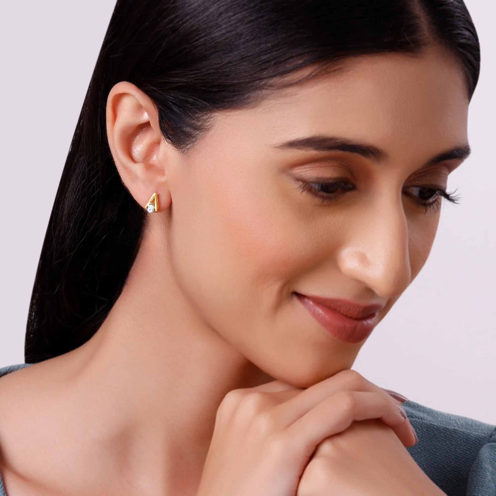 Gold V-Edge Lab Grown Diamond Earrings - Image 3