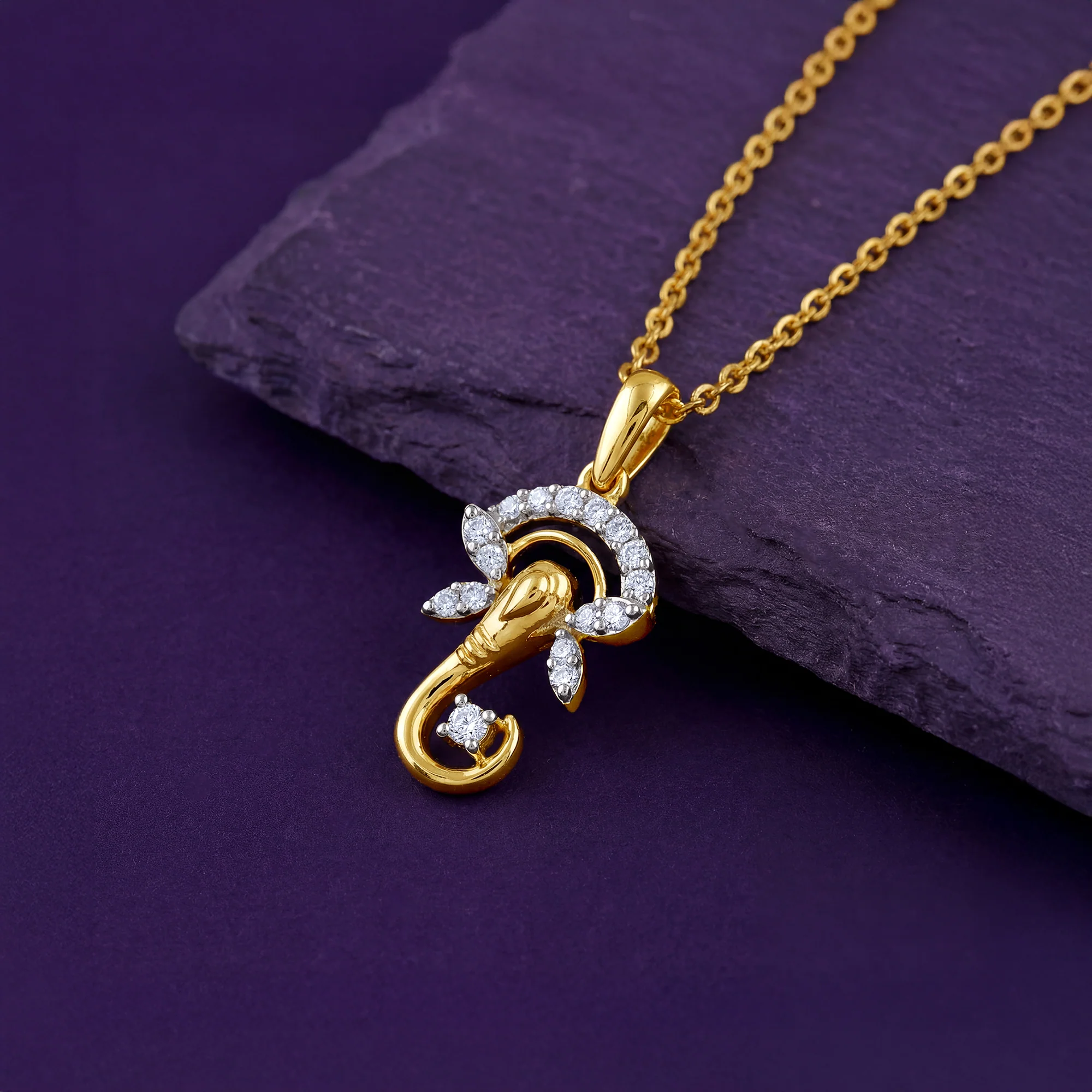 Gold Vighnaharta Spark Lab Grown Diamond Pendant - Image 2