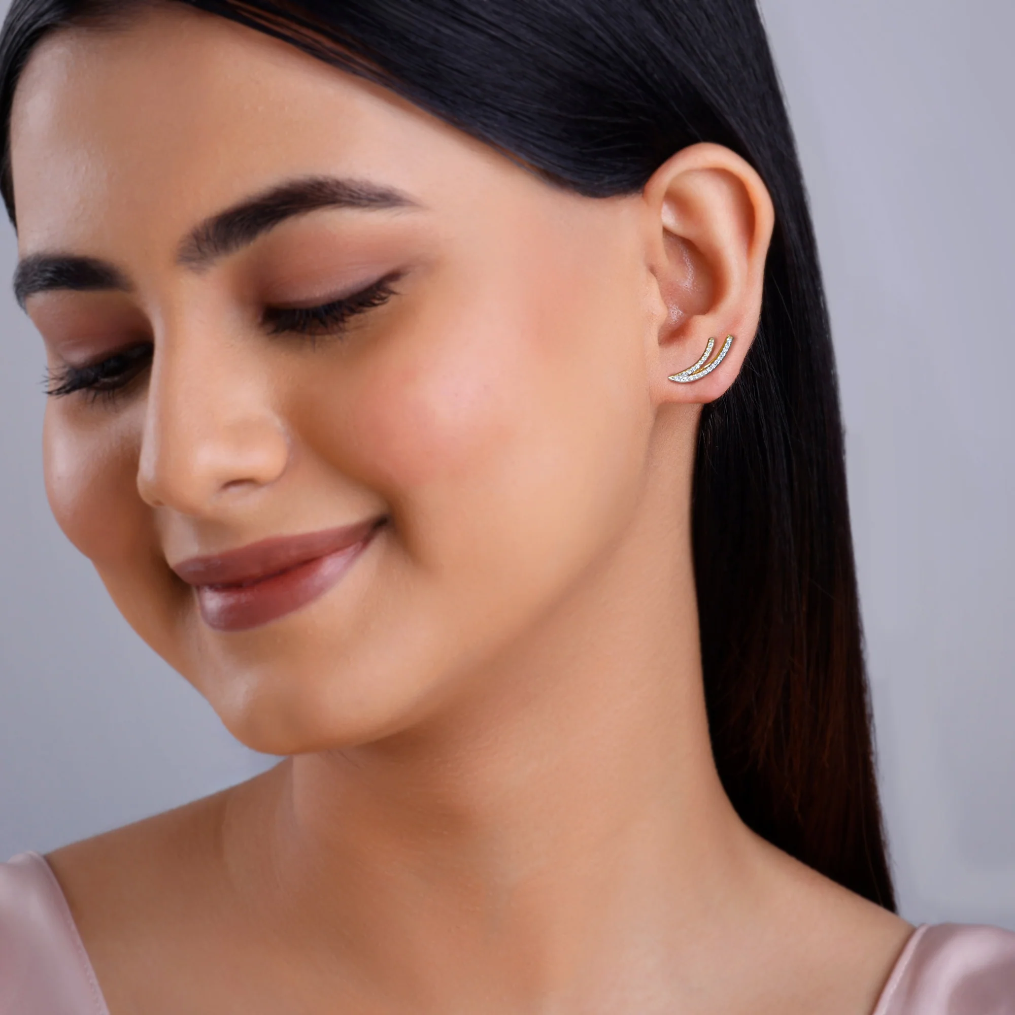 Gold Wave Layers Lab Grown Diamond Earrings - Image 3