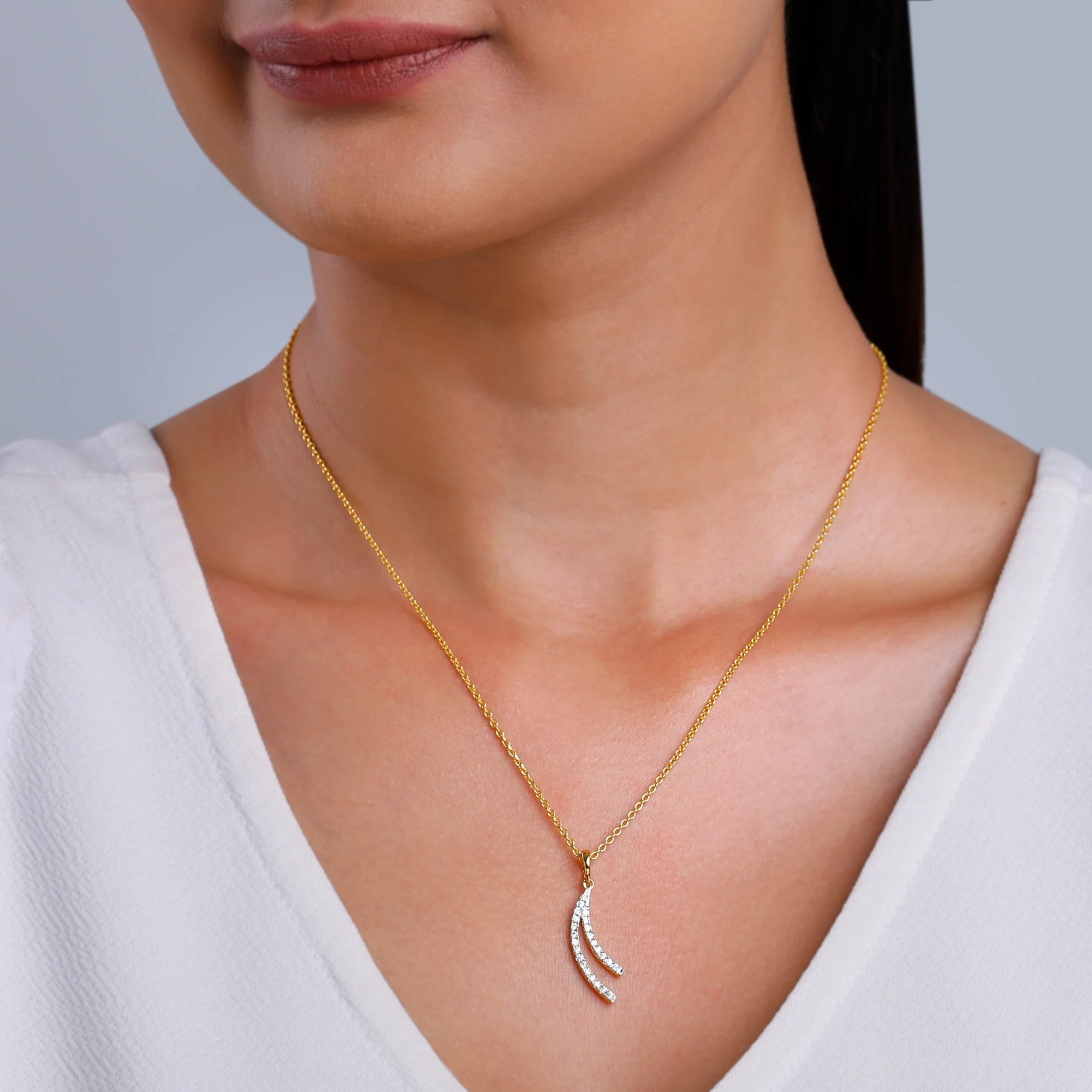 Gold Wave Layers Lab Grown Diamond Pendant - Image 3