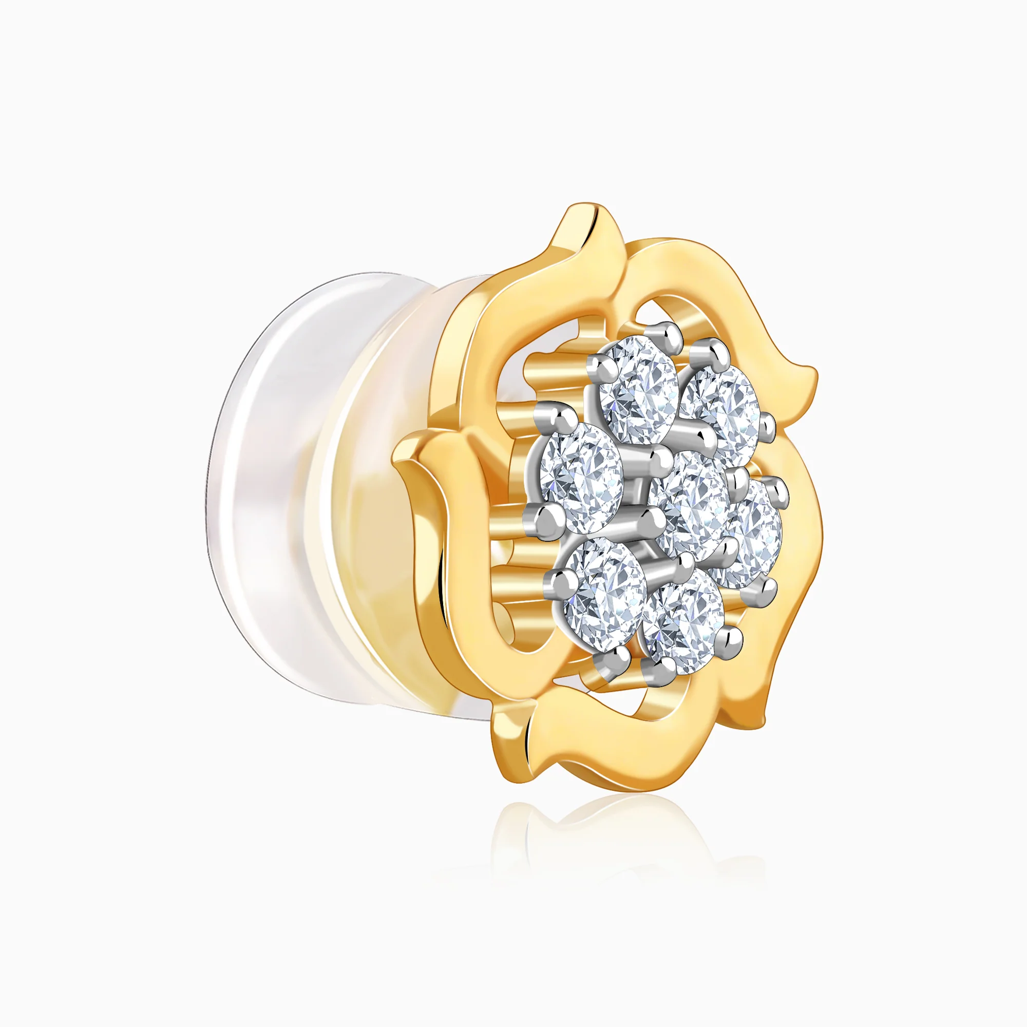 Gold Wavy Flower Diamond Earrings - Image 4