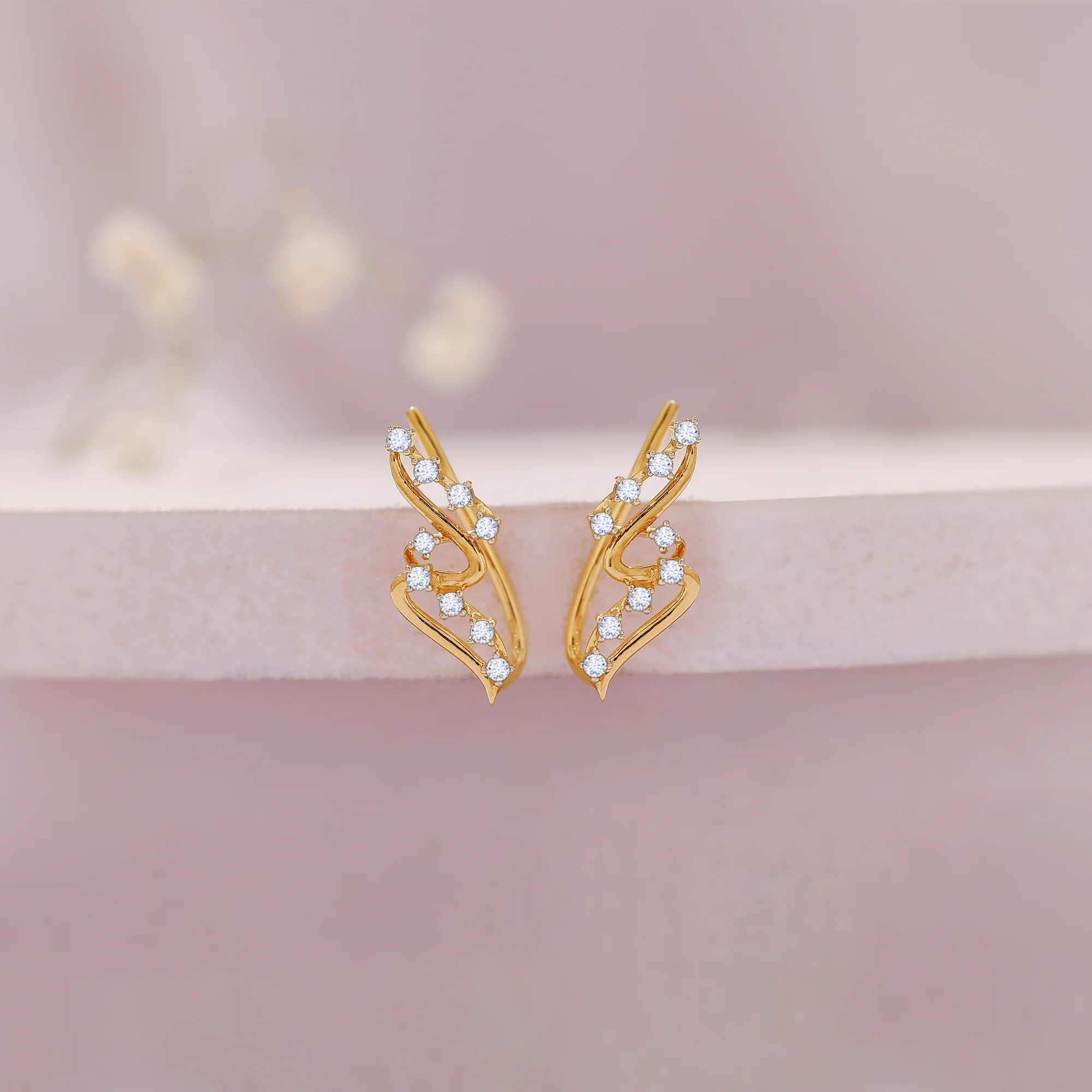 Gold Wavy Throne Lab Grown Diamond Earrings - Image 2